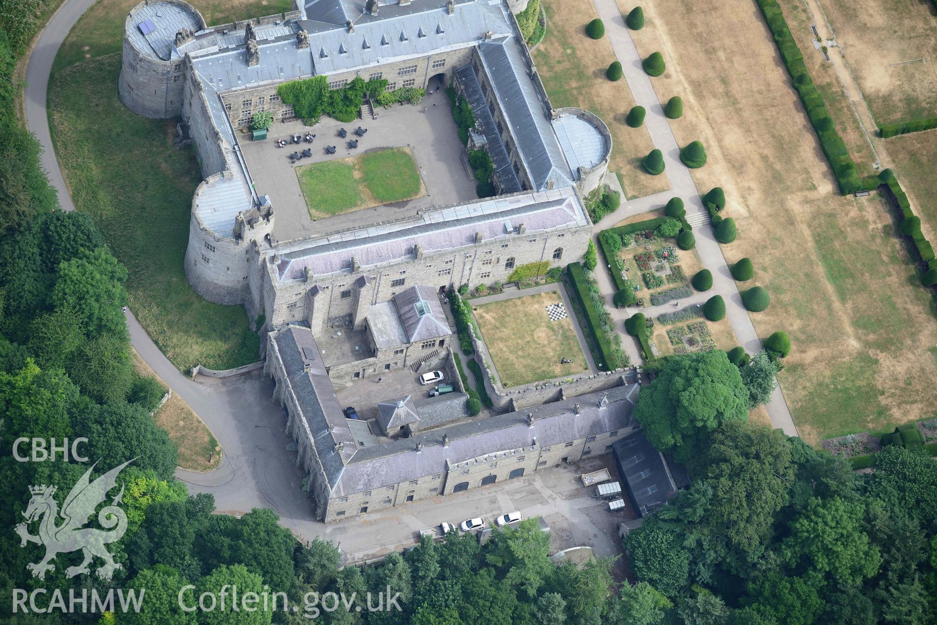 Chirk Castle and garden. Oblique aerial photograph taken during the Royal Commission’s programme of archaeological aerial reconnaissance by Toby Driver on 10 July 2018.