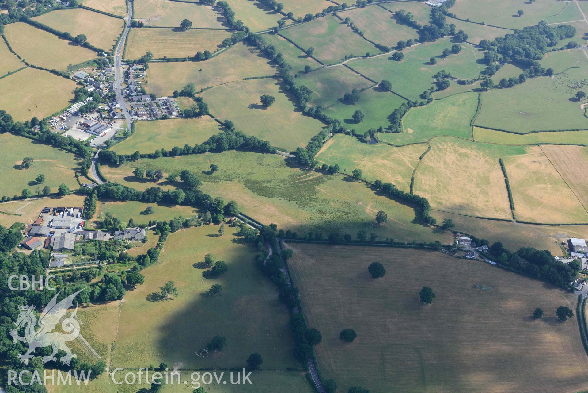 Site of gardens at Llanllyr. Oblique aerial photograph taken during the Royal Commission’s programme of archaeological aerial reconnaissance by Toby Driver on 10 July 2018.