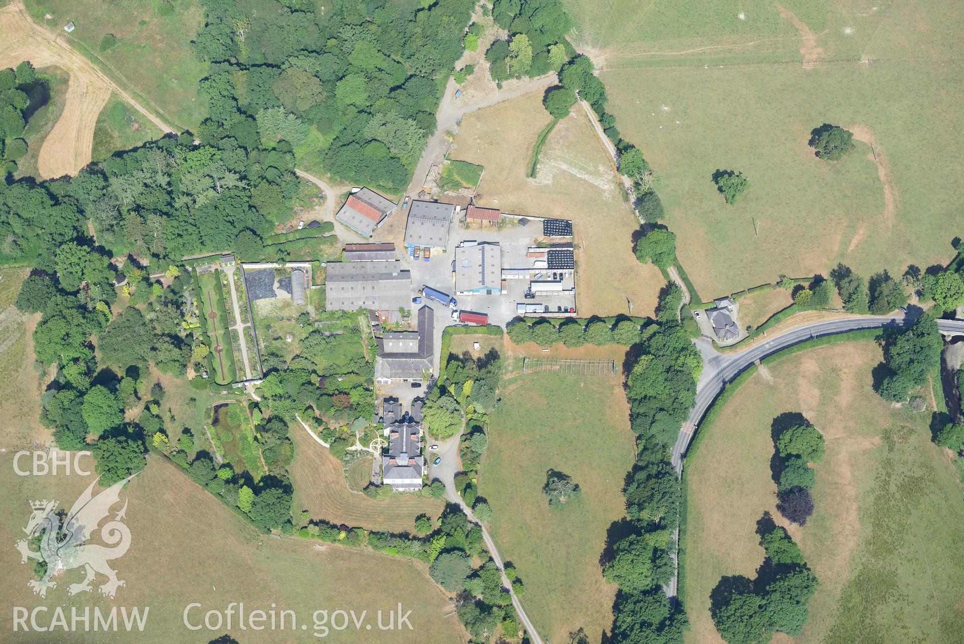 Site of gardens and nunnery at Llanllyr. Oblique aerial photograph taken during the Royal Commission’s programme of archaeological aerial reconnaissance by Toby Driver on 10 July 2018.