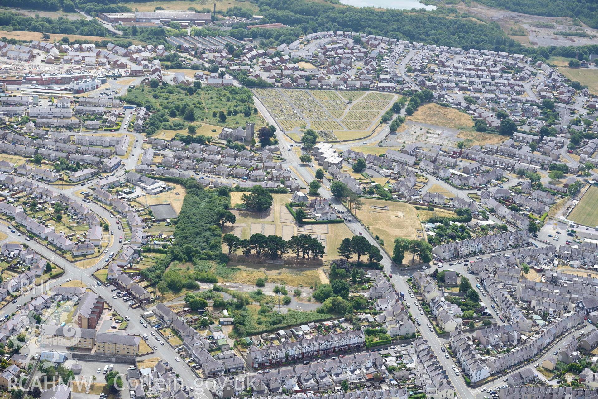 Segontium Roman Fort. Oblique aerial photograph taken during the Royal Commission’s programme of archaeological aerial reconnaissance by Toby Driver on 10 July 2018.