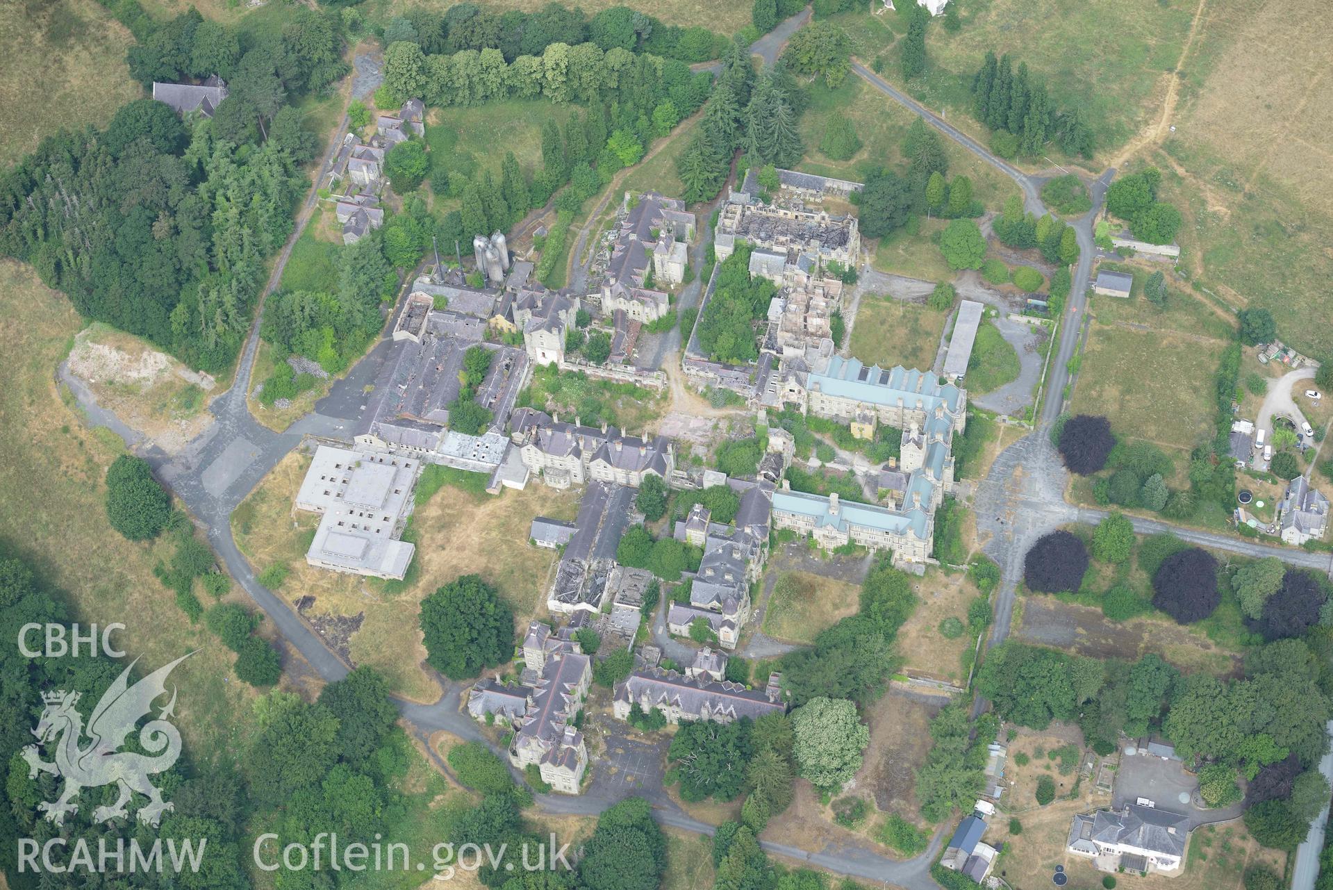 North Wales Counties Hospital. Oblique aerial photograph taken during the Royal Commission’s programme of archaeological aerial reconnaissance by Toby Driver on 10 July 2018.