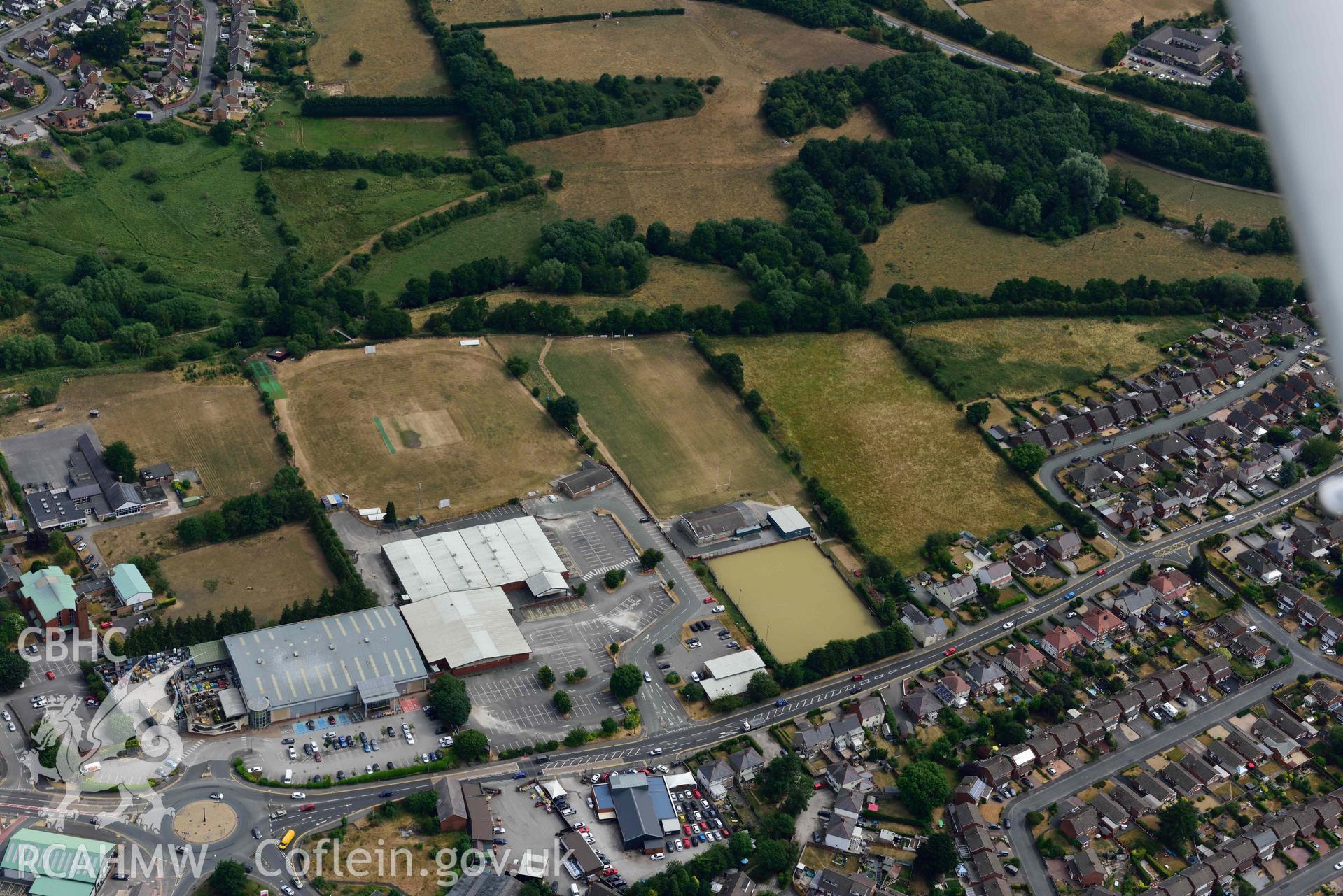 Mold findspot. Oblique aerial photograph taken during the Royal Commission’s programme of archaeological aerial reconnaissance by Toby Driver on 10 July 2018.