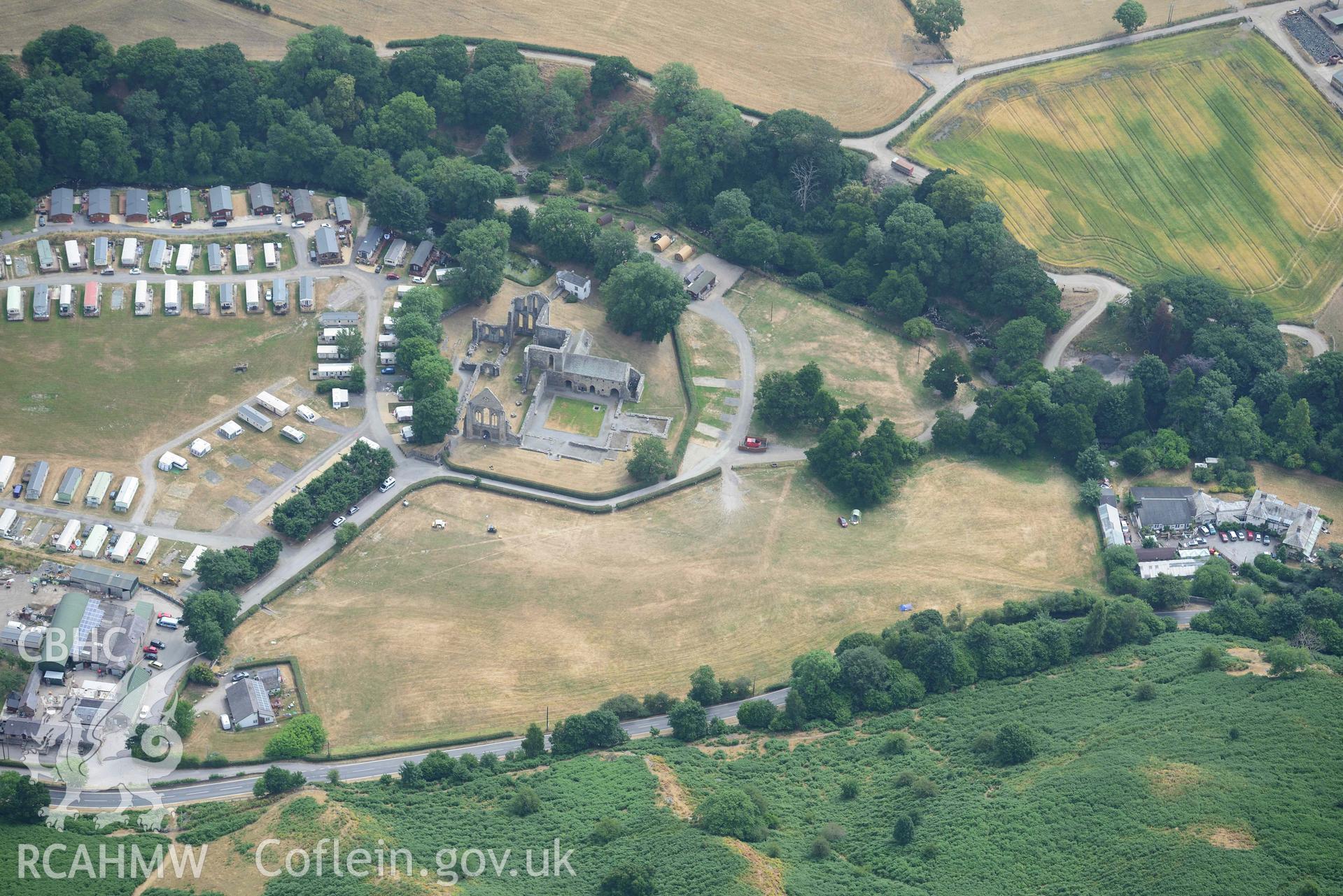 Vale Crucis Abbey. Oblique aerial photograph taken during the Royal Commission’s programme of archaeological aerial reconnaissance by Toby Driver on 10 July 2018.