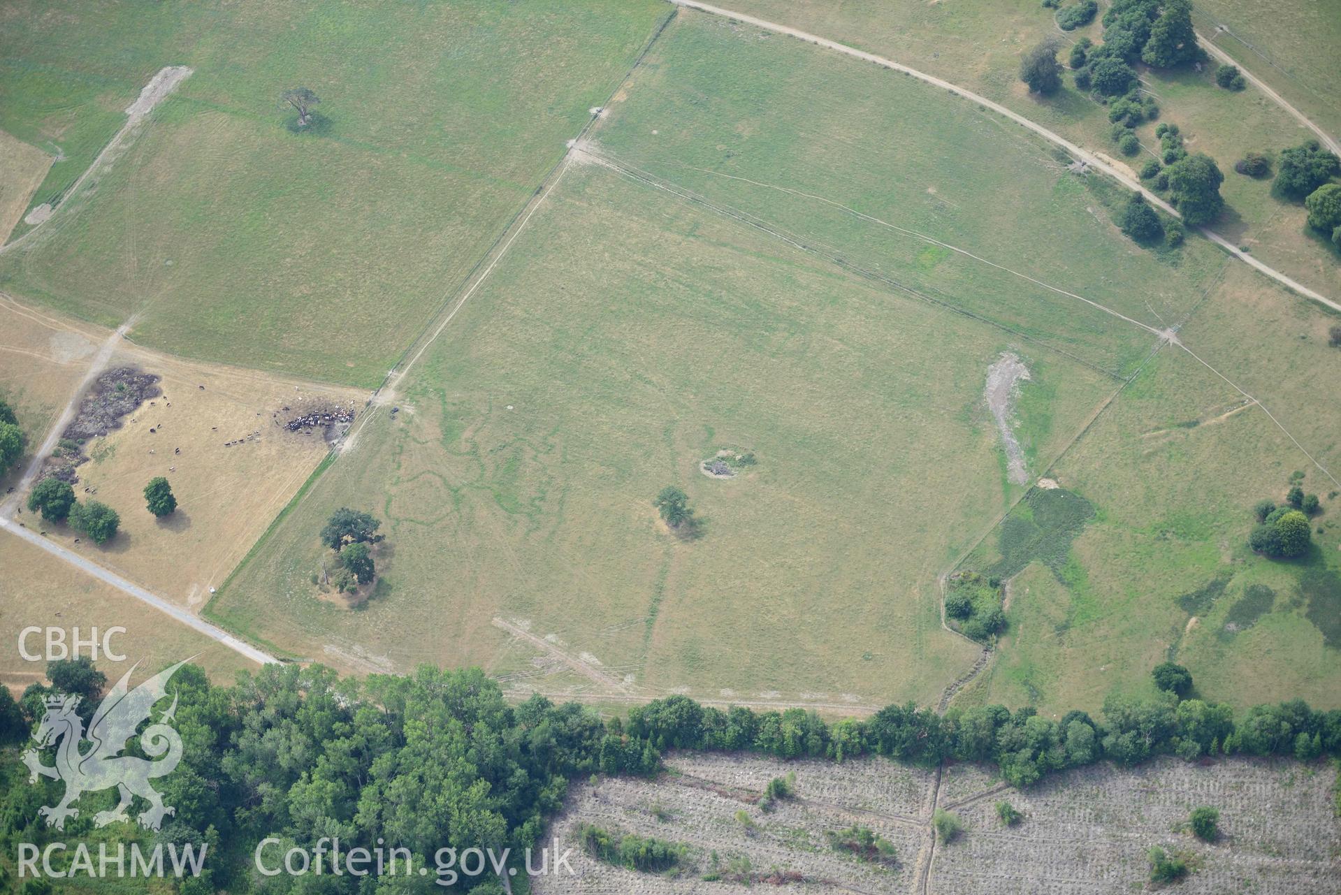 Kinmel Park WW1 trenches and St George's Well. Oblique aerial photograph taken during the Royal Commission’s programme of archaeological aerial reconnaissance by Toby Driver on 10 July 2018.