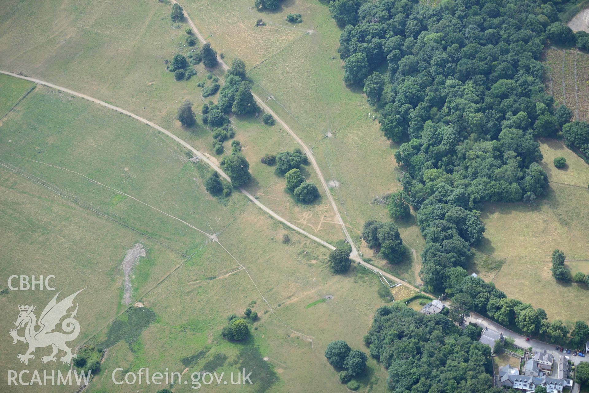 Kinmel Park WW1 trenches and St George's Well. Oblique aerial photograph taken during the Royal Commission’s programme of archaeological aerial reconnaissance by Toby Driver on 10 July 2018.