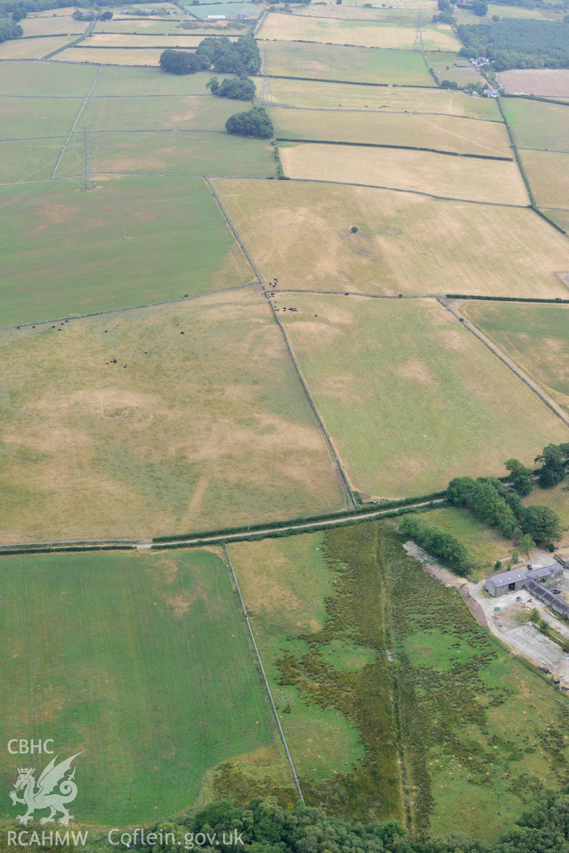 Ty'n Llwyn Roman Road. Oblique aerial photograph taken during the Royal Commission’s programme of archaeological aerial reconnaissance by Toby Driver on 10 July 2018.