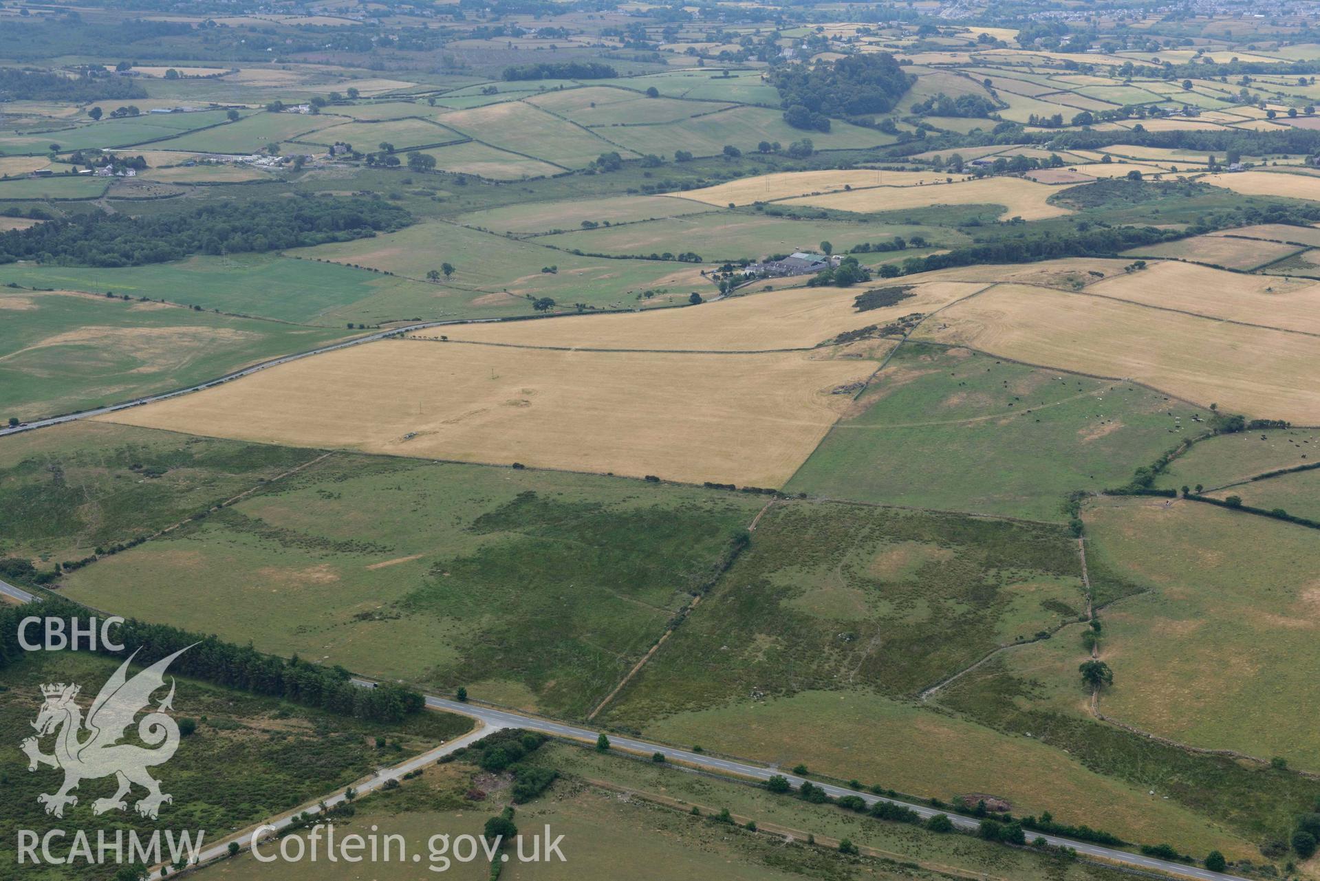 Roman Road North of Groeslan. Oblique aerial photograph taken during the Royal Commission’s programme of archaeological aerial reconnaissance by Toby Driver on 10 July 2018.