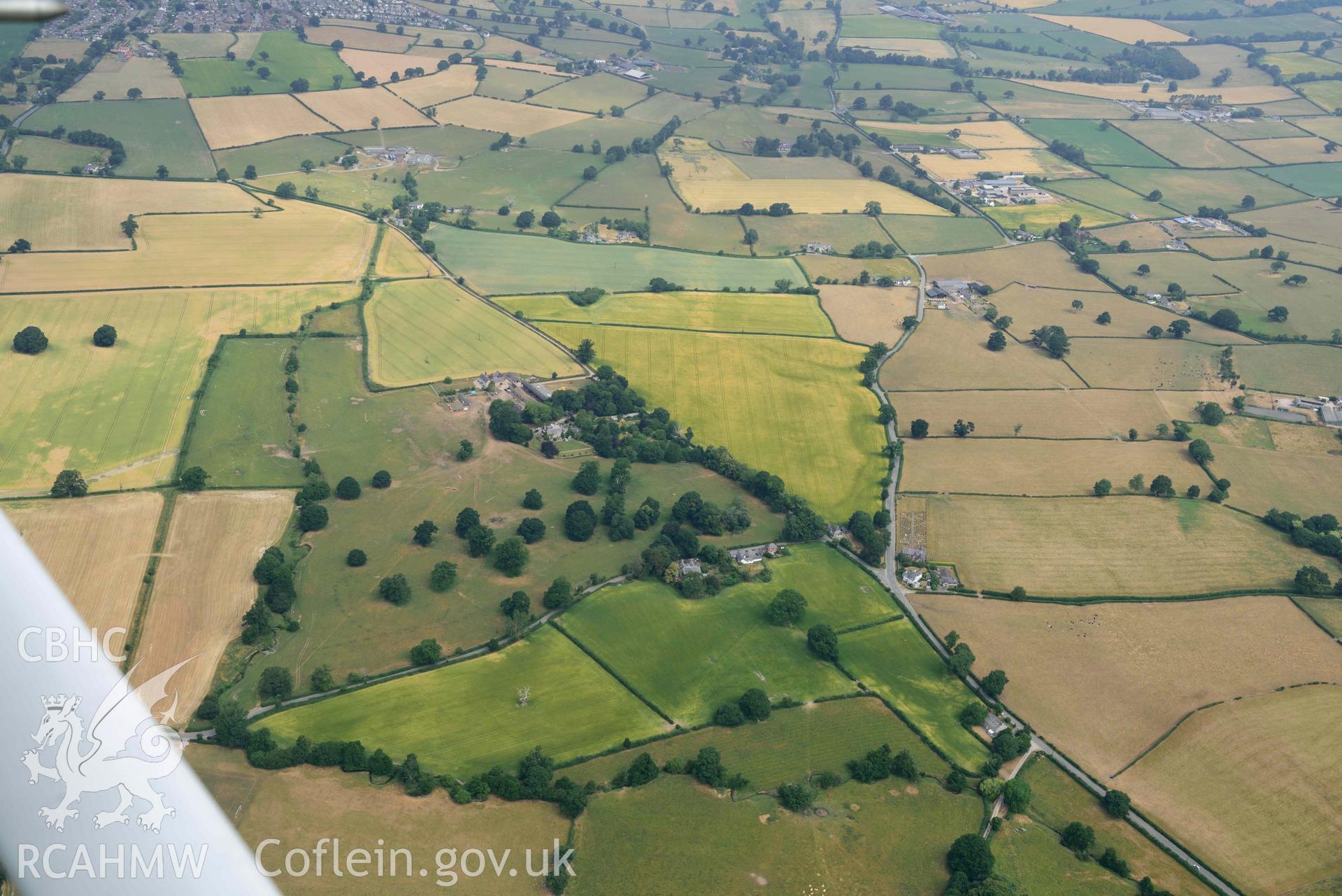 Plas Newydd gardens and temple. Oblique aerial photograph taken during the Royal Commission’s programme of archaeological aerial reconnaissance by Toby Driver on 10 July 2018.