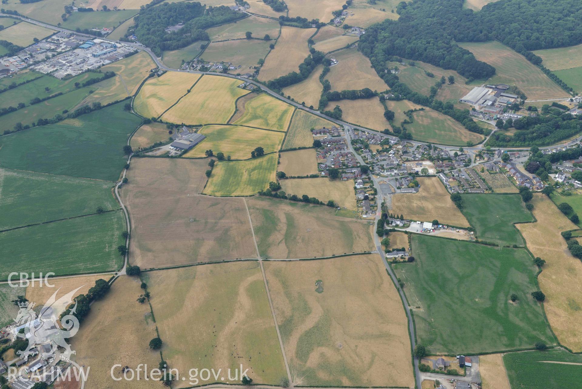 Rhewl round barrows complex. Oblique aerial photograph taken during the Royal Commission’s programme of archaeological aerial reconnaissance by Toby Driver on 10 July 2018.