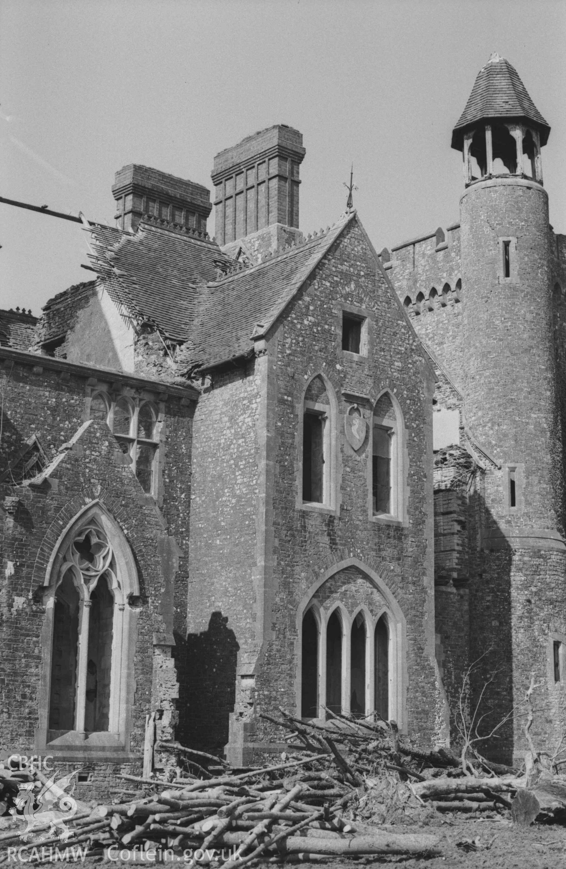 Digital copy of a black and white negative showing the Bronwydd ruins. Photographed by Arthur Chater on 5 April 1969. Looking north north east from Grid Reference SN 3532 4319.