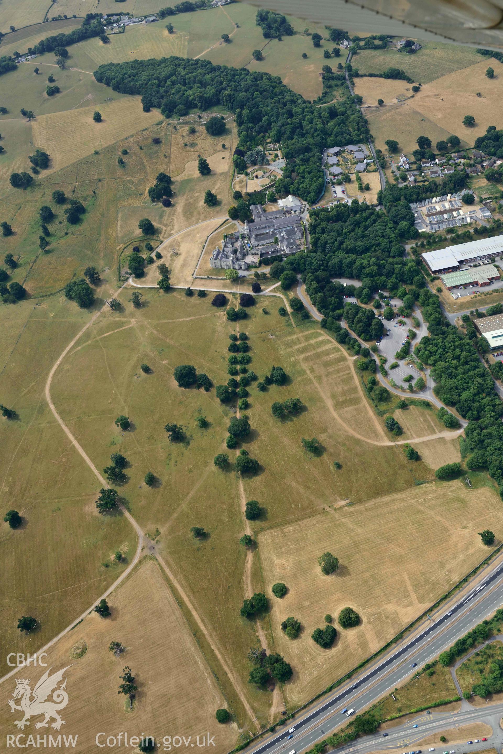 Bodelwyddan Park. Oblique aerial photograph taken during the Royal Commission’s programme of archaeological aerial reconnaissance by Toby Driver on 10 July 2018.