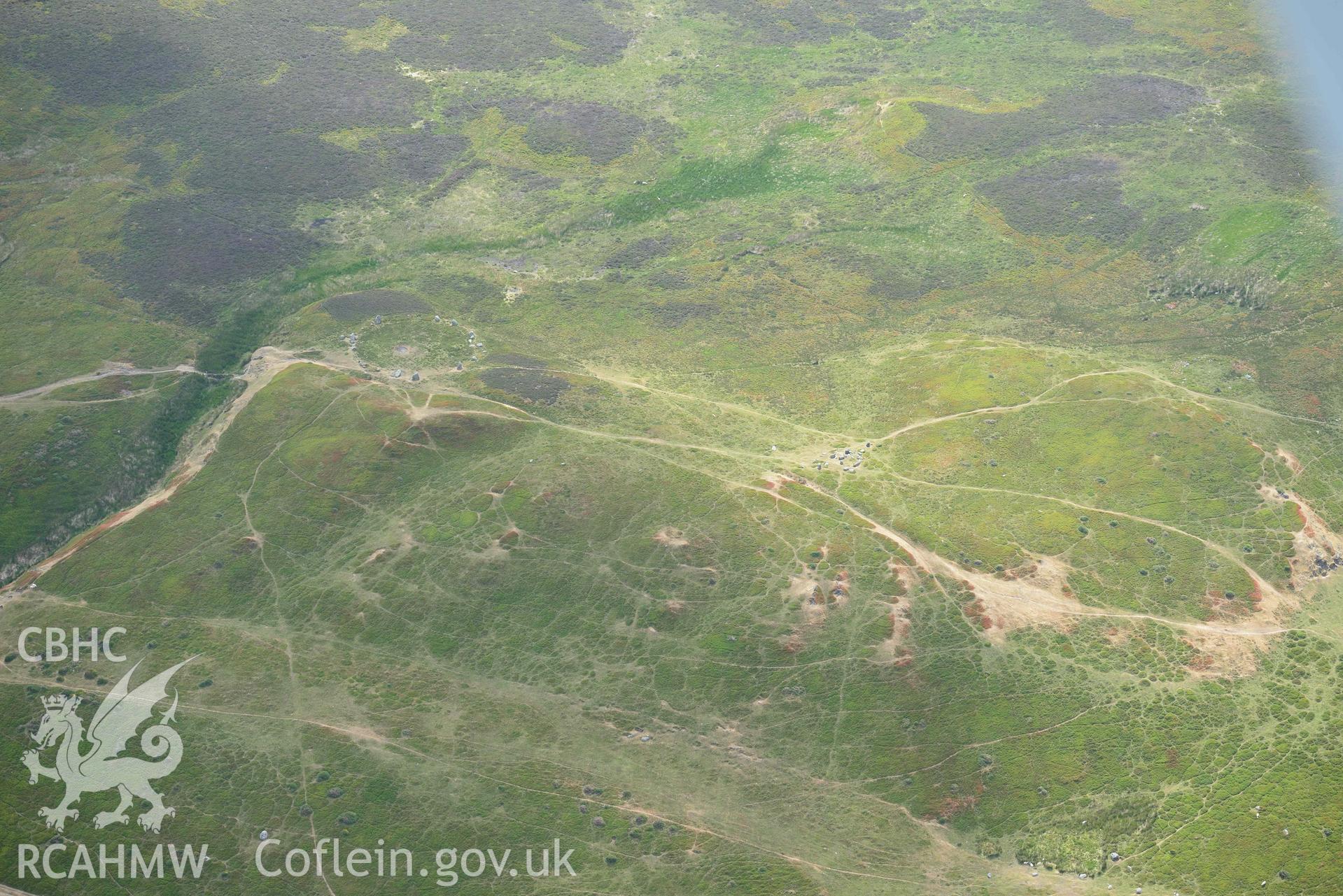 Druids Circle and Penmaenmawr stone circle. Oblique aerial photograph taken during the Royal Commission’s programme of archaeological aerial reconnaissance by Toby Driver on 10 July 2018.