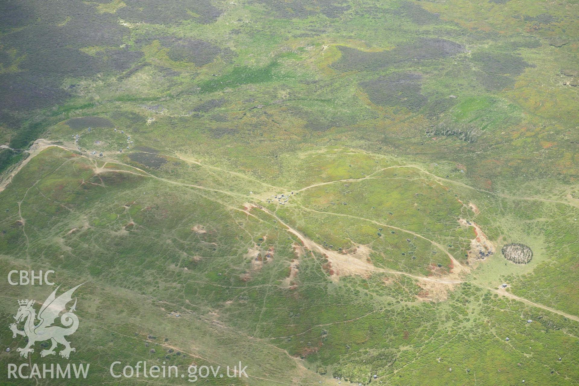 Druids Circle and Penmaenmawr stone circle. Oblique aerial photograph taken during the Royal Commission’s programme of archaeological aerial reconnaissance by Toby Driver on 10 July 2018.