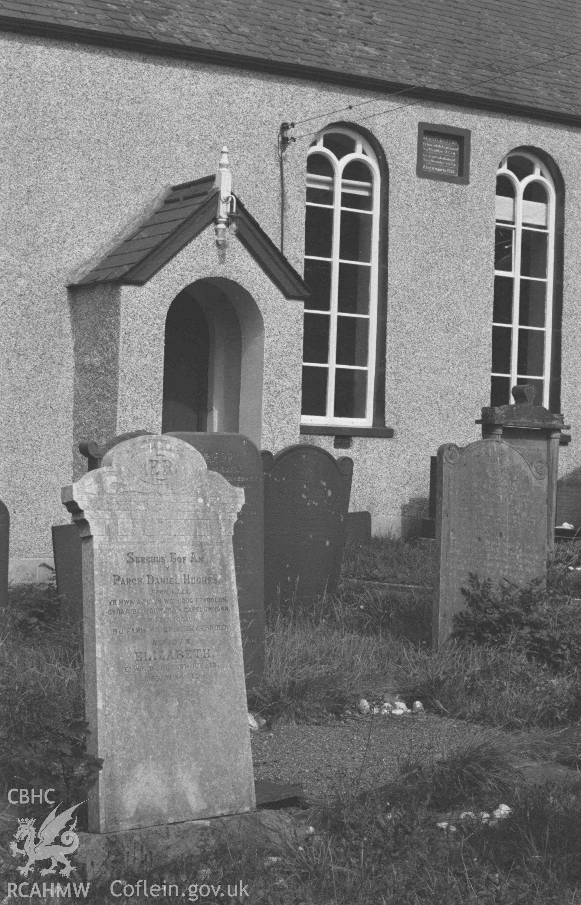 Digital copy of a black and white negative showing Capel Llwyndafydd. Photographed by Arthur Chater on 28 August 1969, looking north from Grid Reference SN 3703 5558.