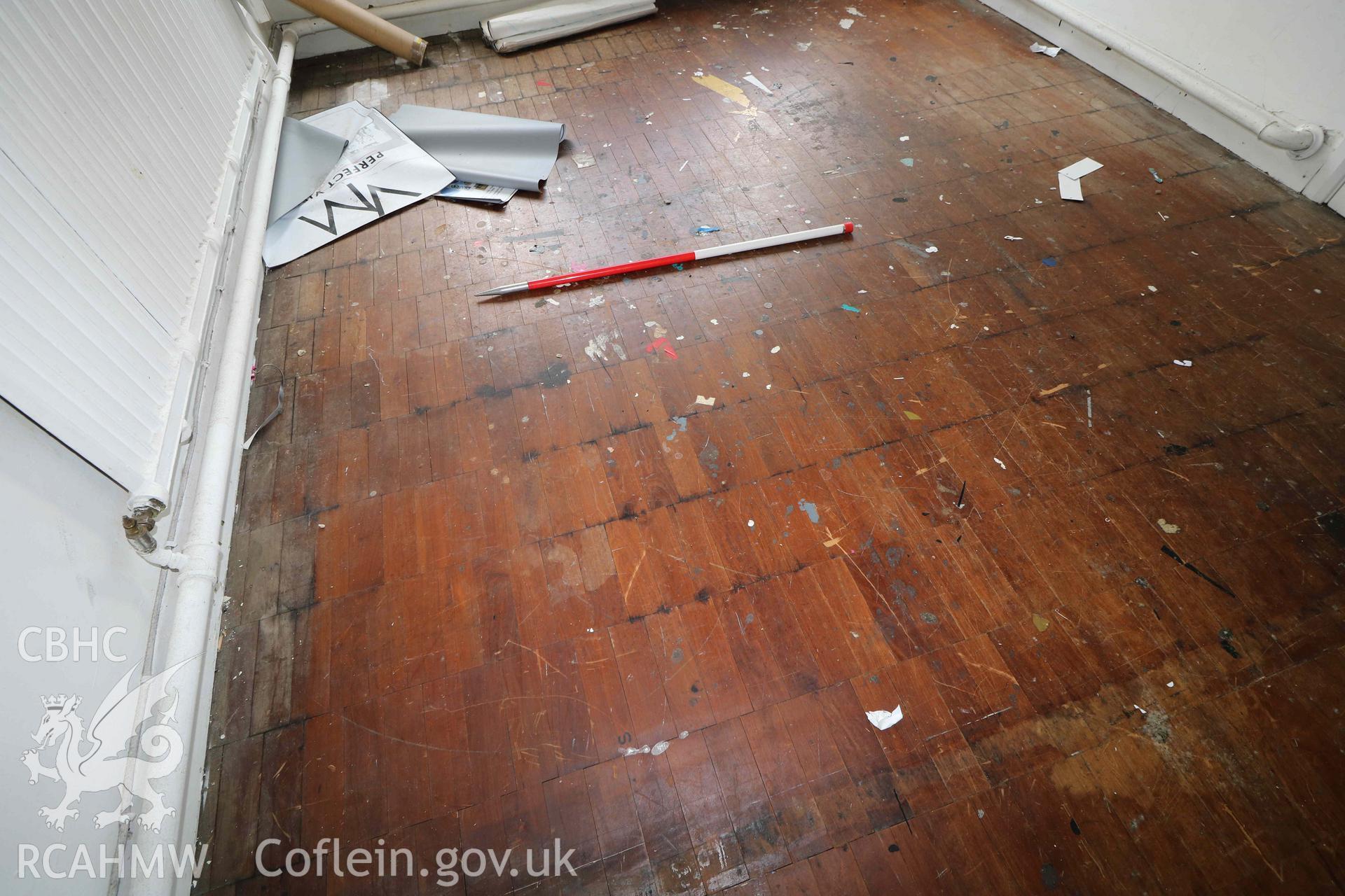 Photograph showing third floor office - floor detail, from a Level 4 Historic Building Record of the former Howells Department Store, Cardiff. Conducted as a part of listed building consent by Purcell Architecture in 2024.