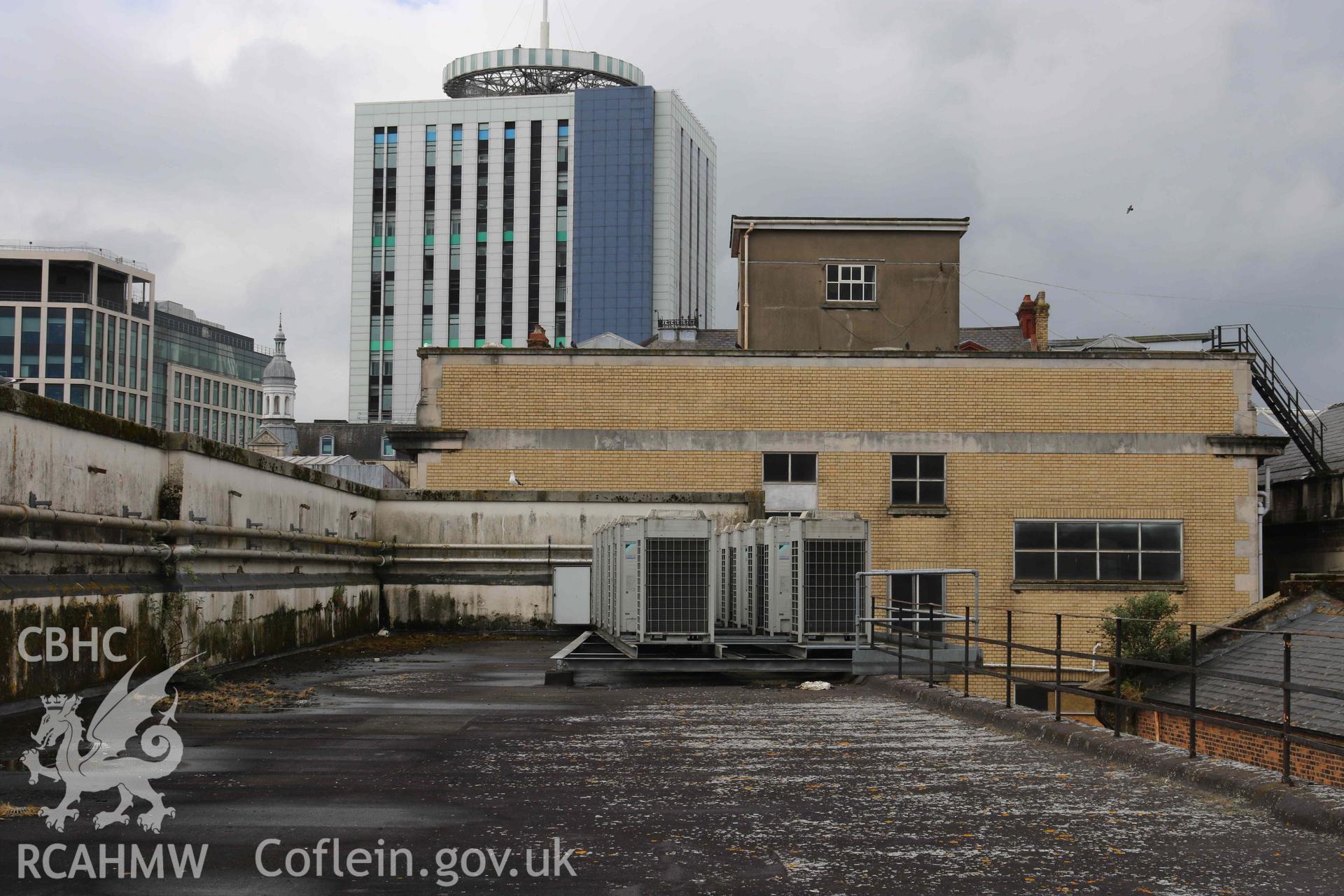 Photograph showing roof, from a Level 4 Historic Building Record of the former Howells Department Store, Cardiff. Conducted as a part of listed building consent by Purcell Architecture in 2024.