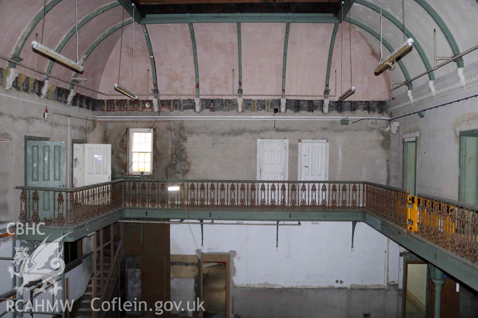 Photograph showing first floor - view of Bethany chapel Sunday School interior, from a Level 4 Historic Building Record of the former Howells Department Store, Cardiff. Conducted as a part of listed building consent by Purcell Architecture in 2024.