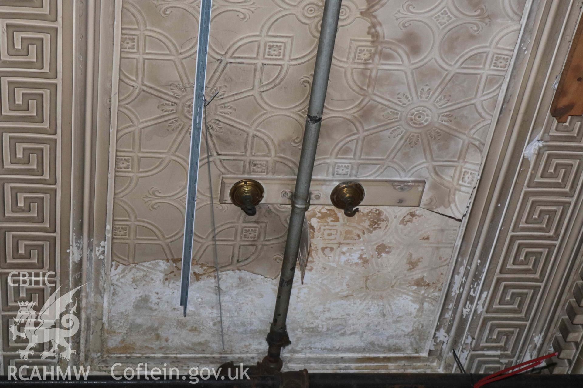 Photograph showing first floor shopfloor - ceiling detail, from a Level 4 Historic Building Record of the former Howells Department Store, Cardiff. Conducted as a part of listed building consent by Purcell Architecture in 2024.