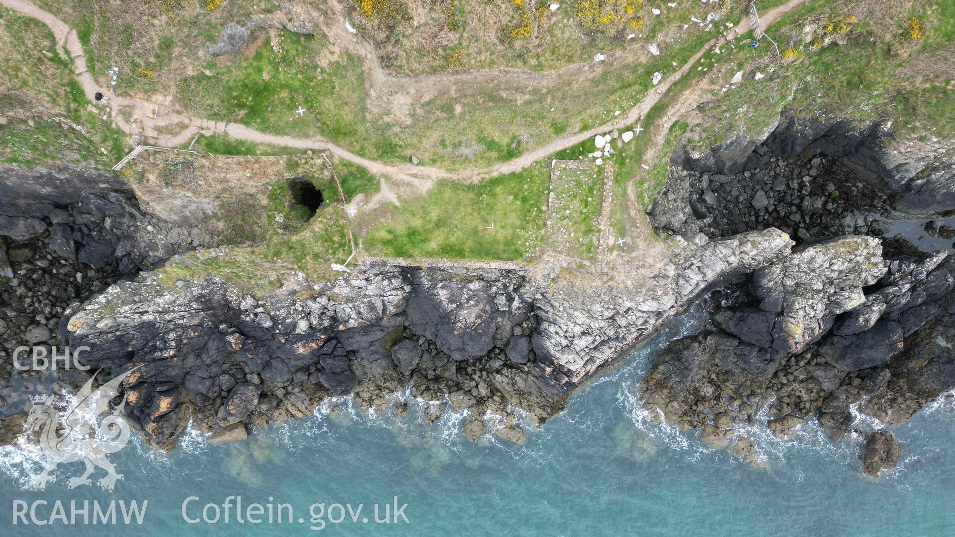 Overhead view of Penmaenmelyn copper mine on 24/04/2024. North is to the left.