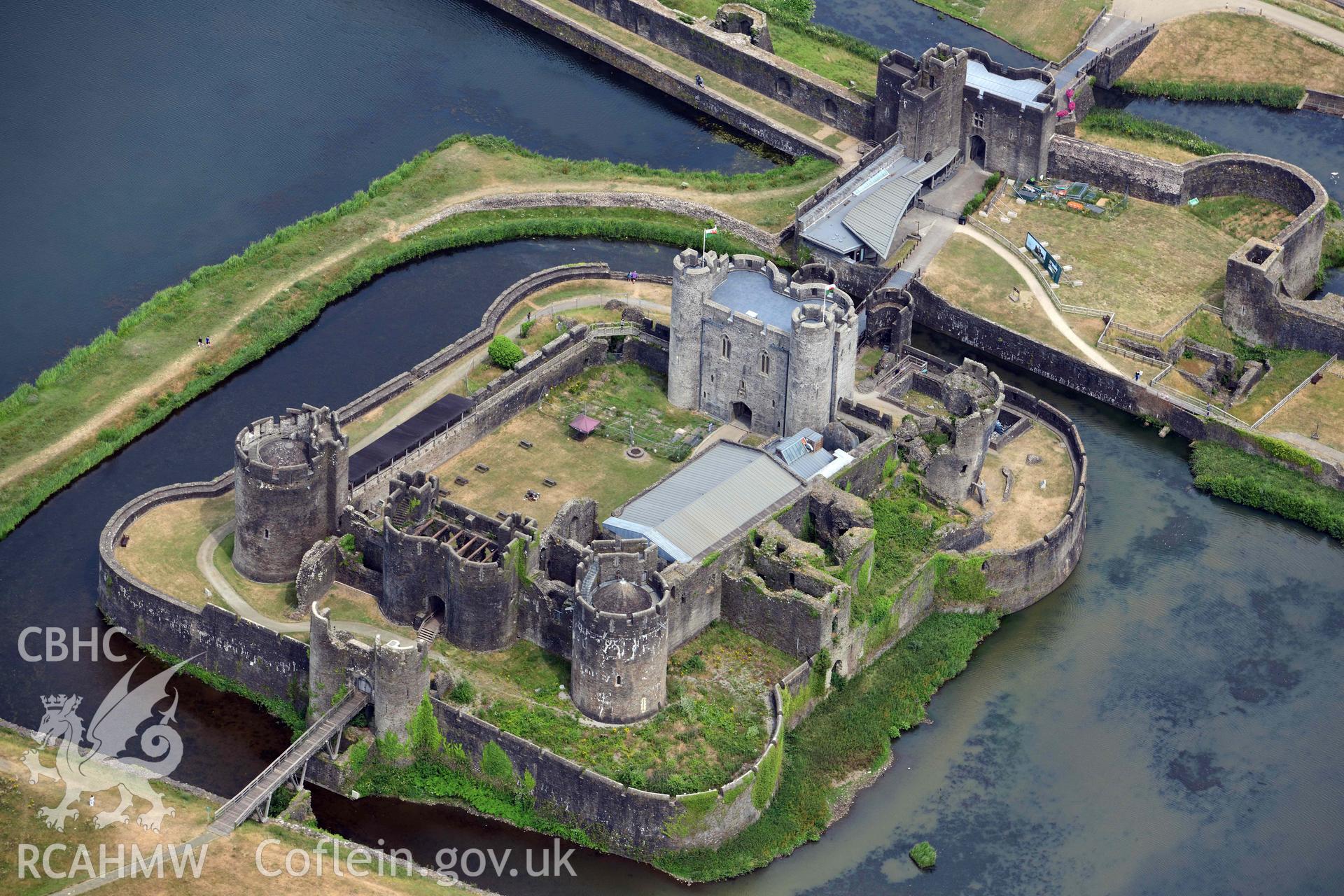 Aerial photograph of Caerphilly Castle. Oblique aerial photograph taken during the Royal Commission’s programme of archaeological aerial reconnaissance by Toby Driver on 26 June 2023