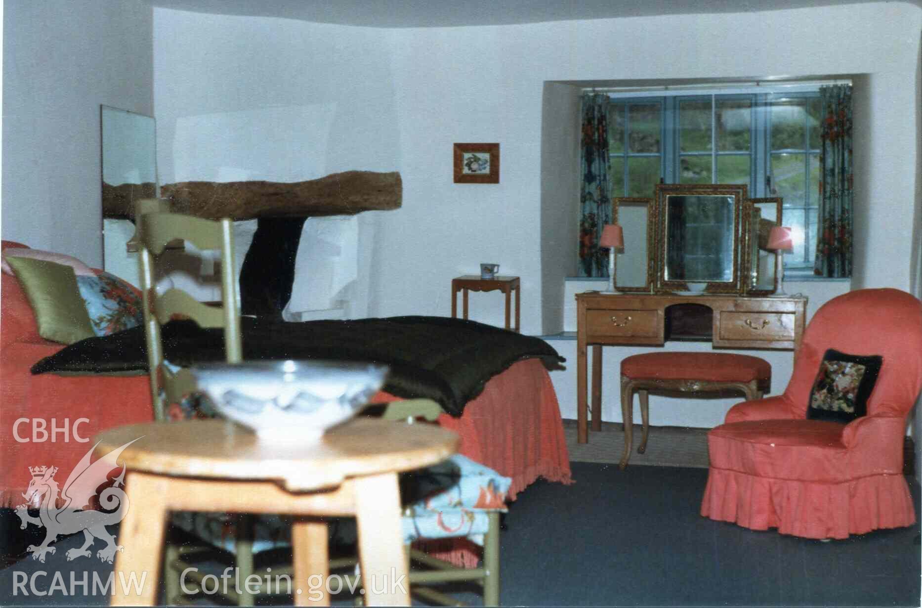 North end bedroom at Hafod Dwyryd.  Photographed by Ronald and Joan Adams, probably in the early 1970s.