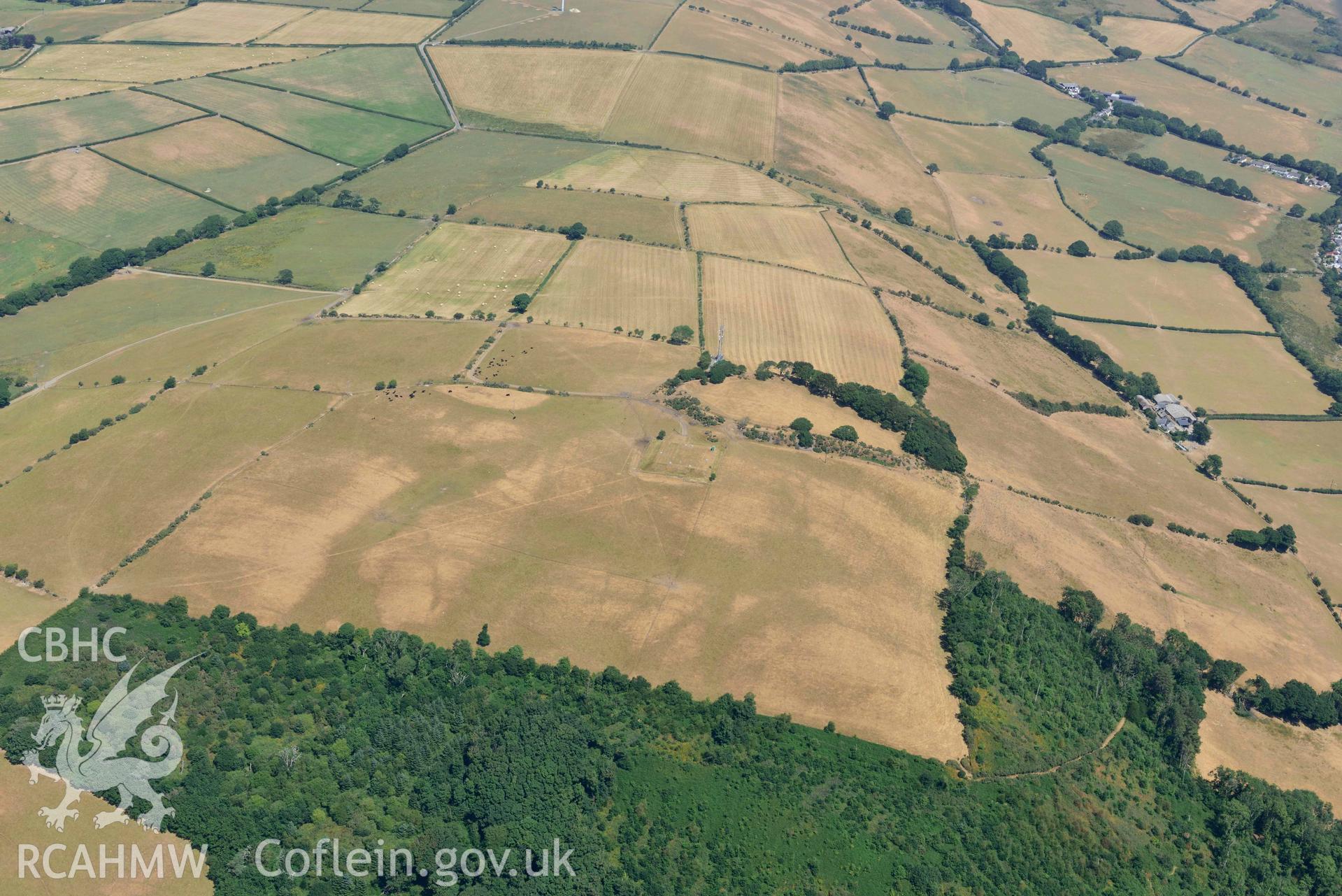 Hen Gaer hillfort. Oblique aerial photograph taken during the Royal Commission’s programme of archaeological aerial reconnaissance by Toby Driver on 10 July 2018.