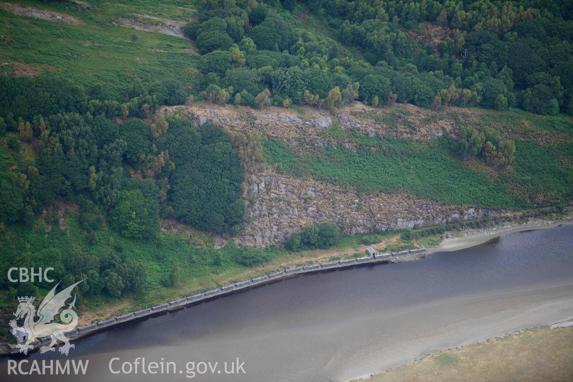 Close-up view of Tyddyn Isa slate quay. Oblique aerial photograph taken during the Royal Commission’s programme of archaeological aerial reconnaissance by Toby Driver on 10 July 2018.