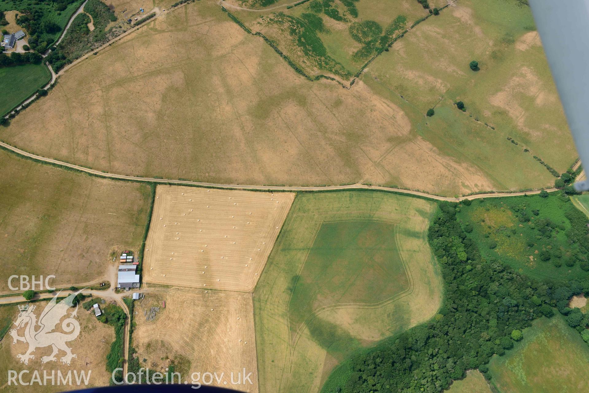 Pen Bryn Adda field system. Oblique aerial photograph taken during the Royal Commission’s programme of archaeological aerial reconnaissance by Toby Driver on 10 July 2018.