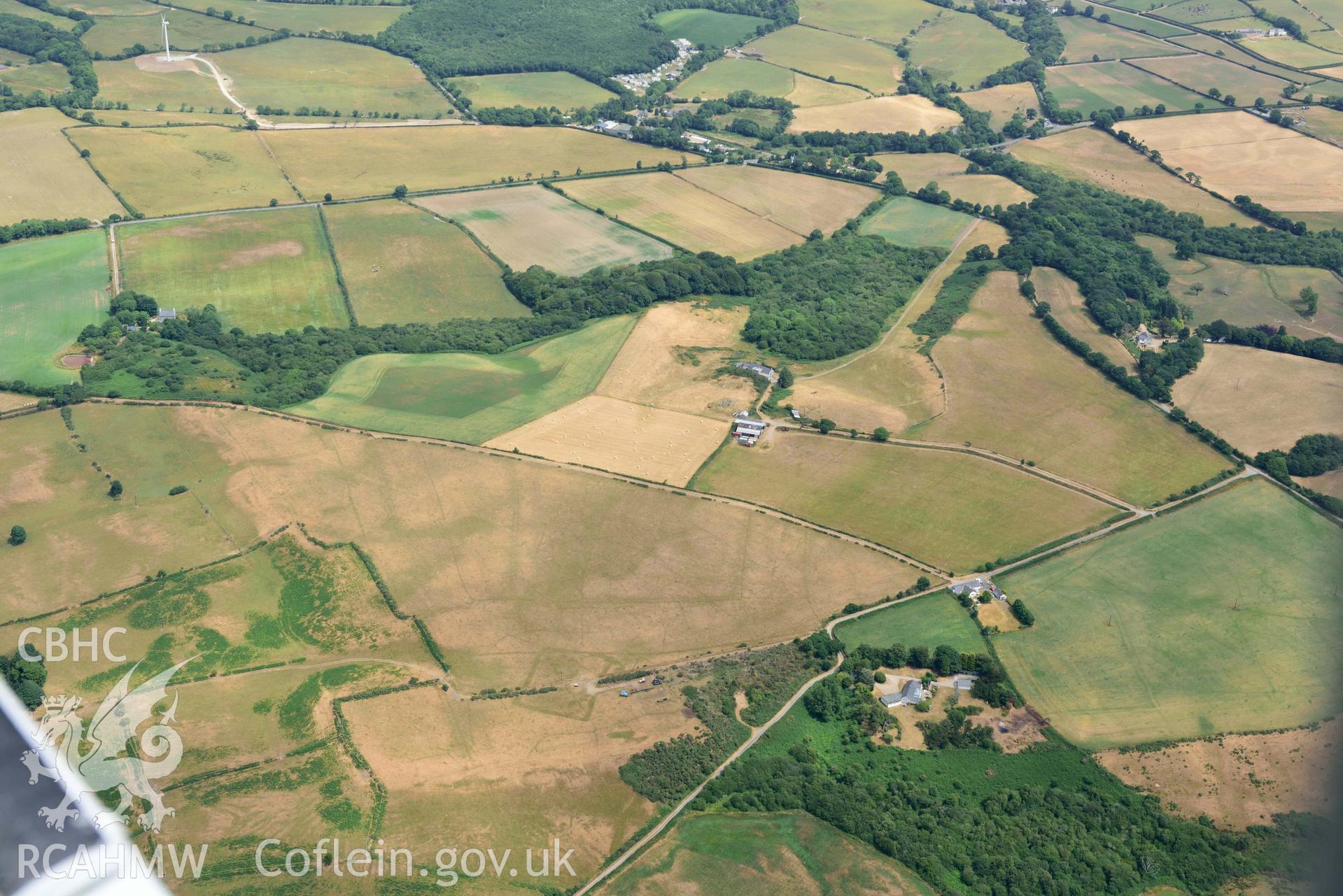 Traian rectangular enclosure. Oblique aerial photograph taken during the Royal Commission’s programme of archaeological aerial reconnaissance by Toby Driver on 10 July 2018.