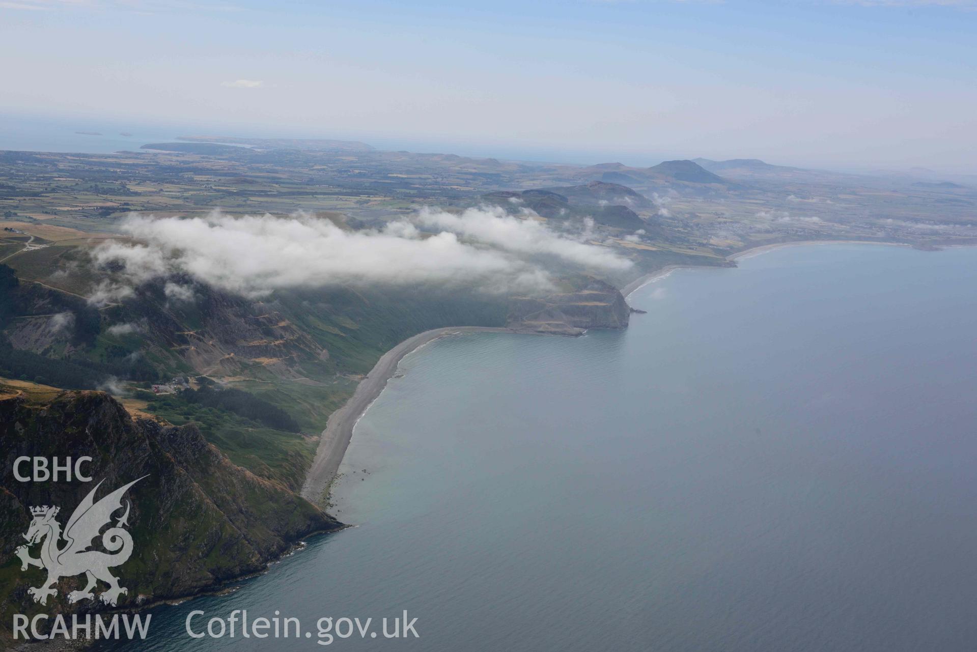 Nefyn and the surrounding landscape. Oblique aerial photograph taken during the Royal Commission’s programme of archaeological aerial reconnaissance by Toby Driver on 10 July 2018.