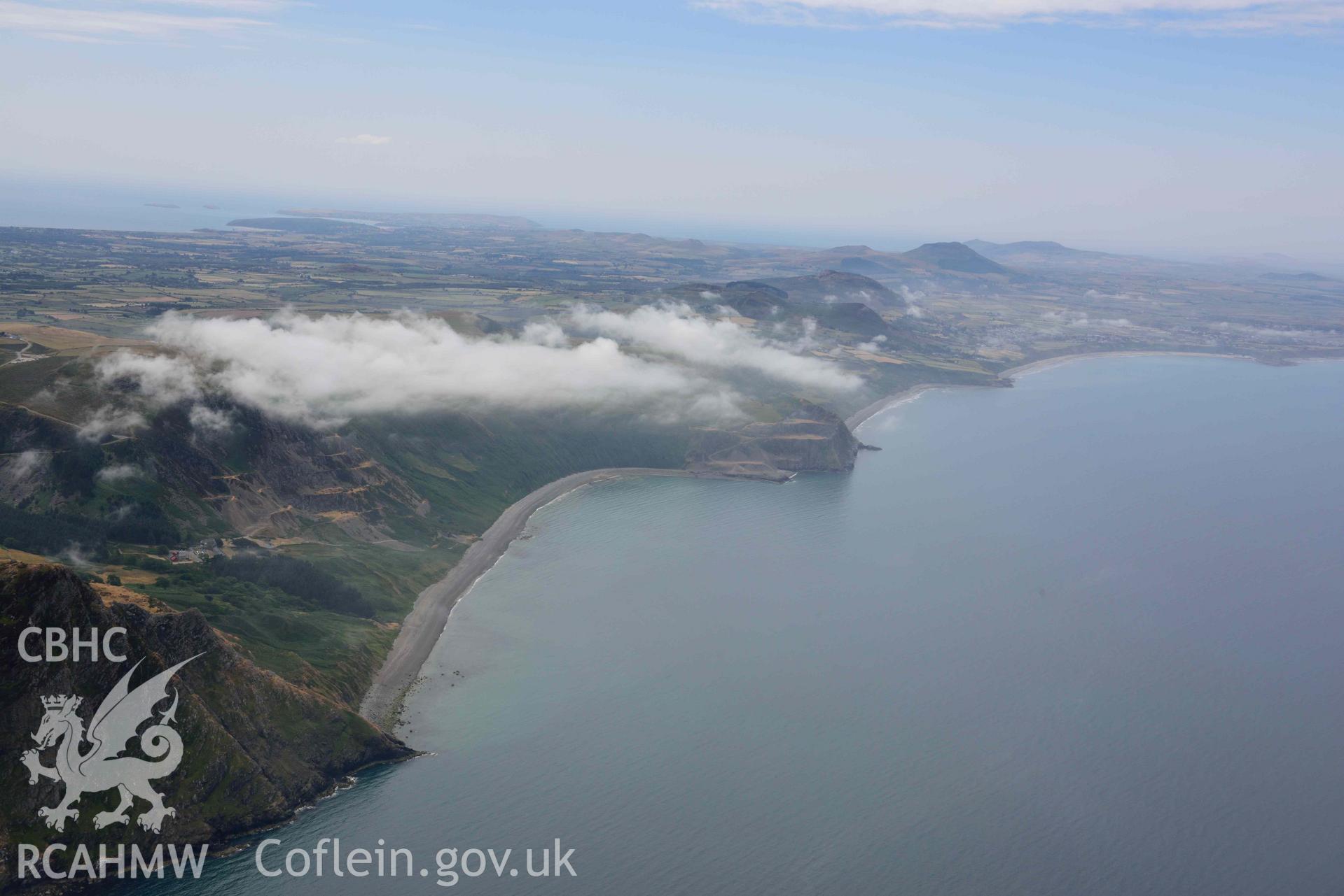 Nefyn and the surrounding landscape. Oblique aerial photograph taken during the Royal Commission’s programme of archaeological aerial reconnaissance by Toby Driver on 10 July 2018.