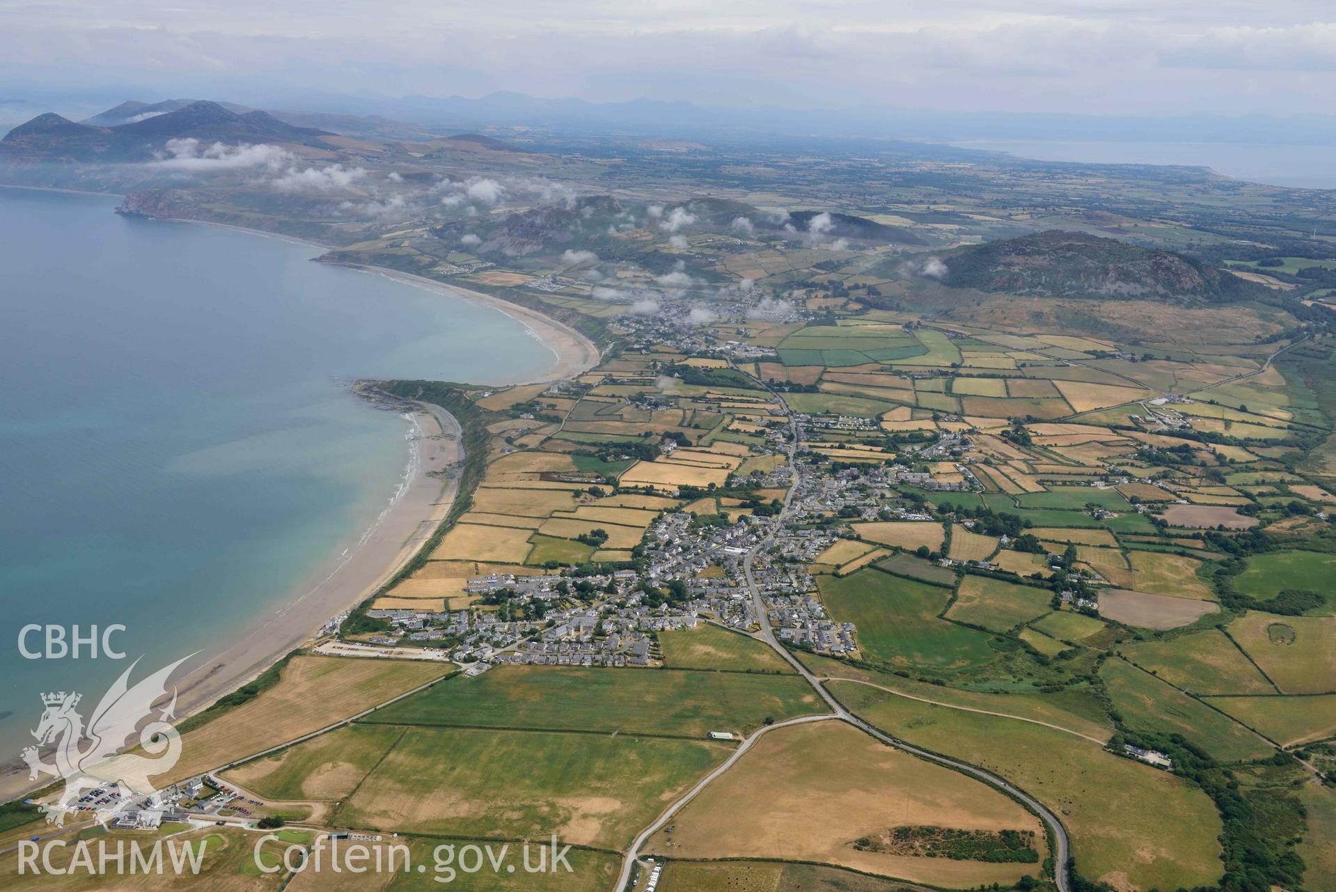 Nefyn and the surrounding landscape. Oblique aerial photograph taken during the Royal Commission’s programme of archaeological aerial reconnaissance by Toby Driver on 10 July 2018.