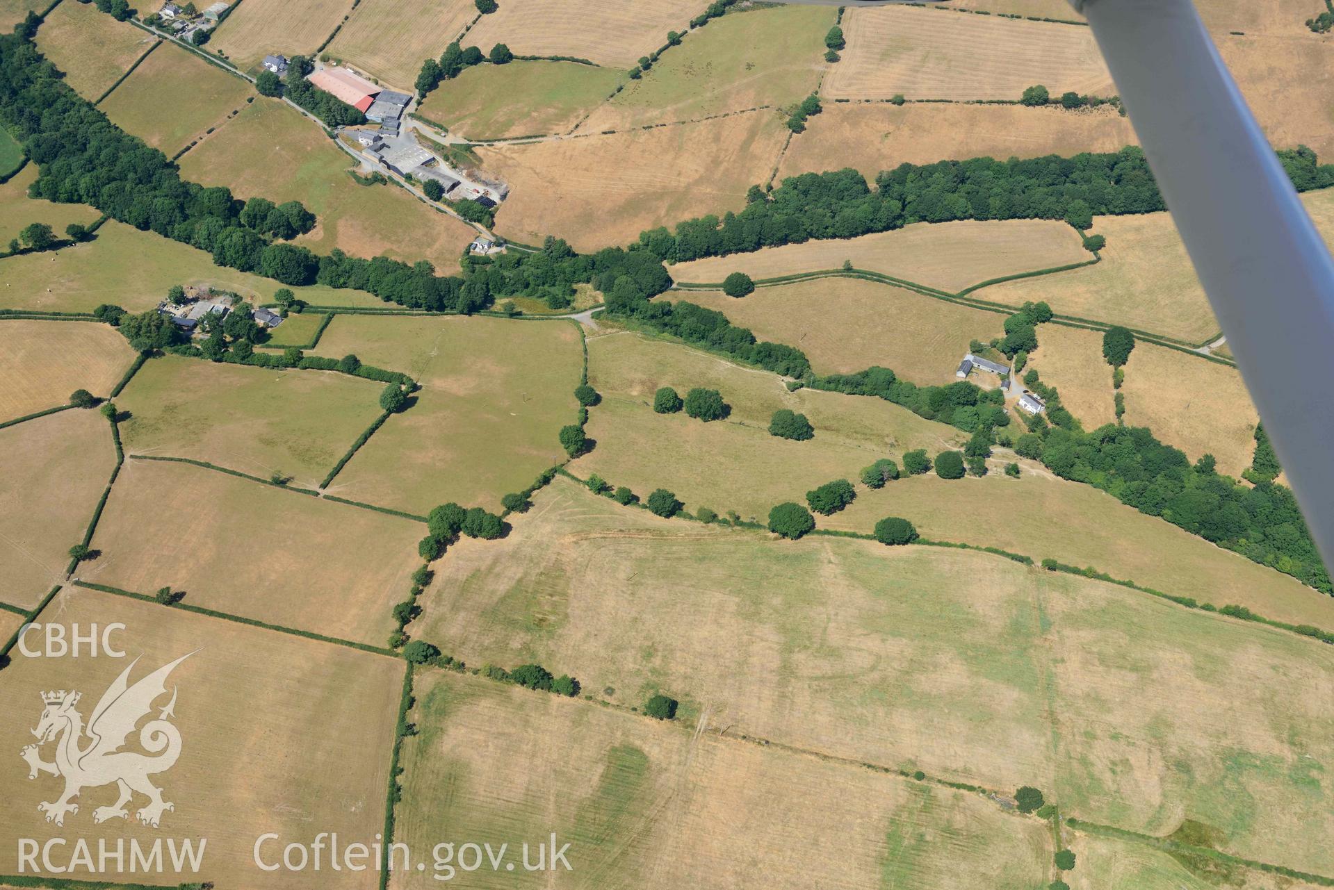 Gellifadog enclosure. Oblique aerial photograph taken during the Royal Commission’s programme of archaeological aerial reconnaissance by Toby Driver on 10 July 2018.