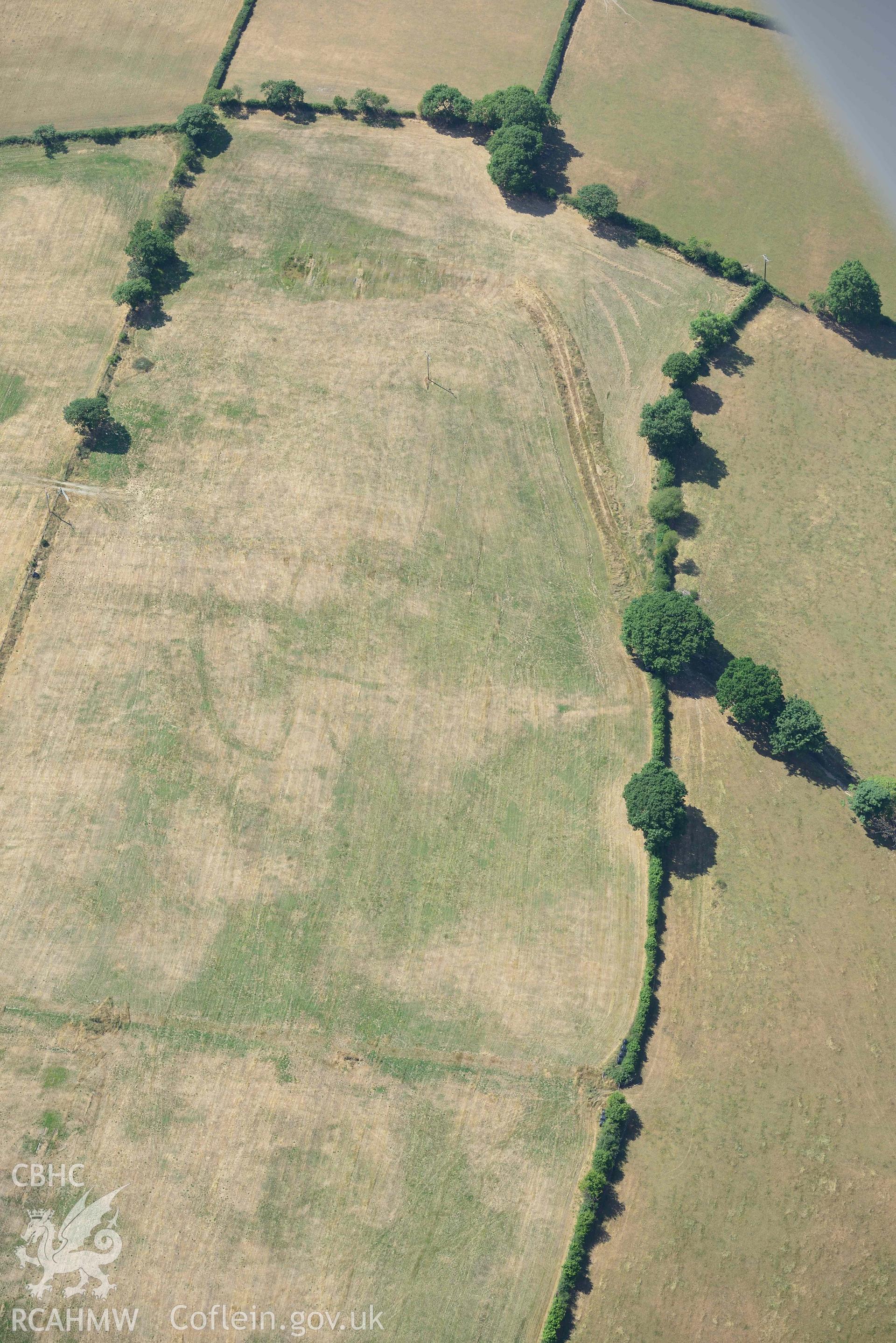 Detailed view of Gellifadog enclosure. Oblique aerial photograph taken during the Royal Commission’s programme of archaeological aerial reconnaissance by Toby Driver on 10 July 2018.