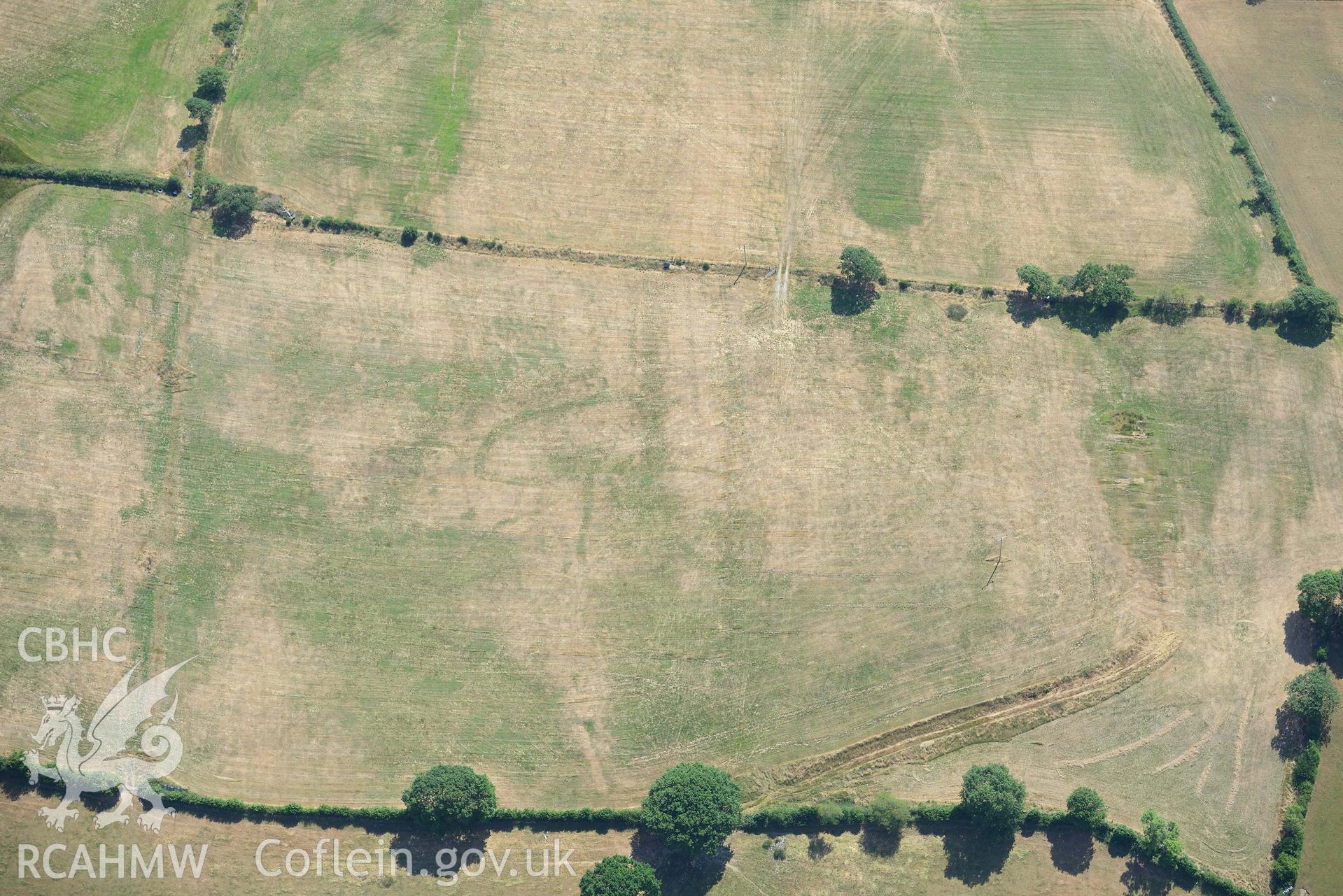 Detailed view of Gellifadog enclosure. Oblique aerial photograph taken during the Royal Commission’s programme of archaeological aerial reconnaissance by Toby Driver on 10 July 2018.