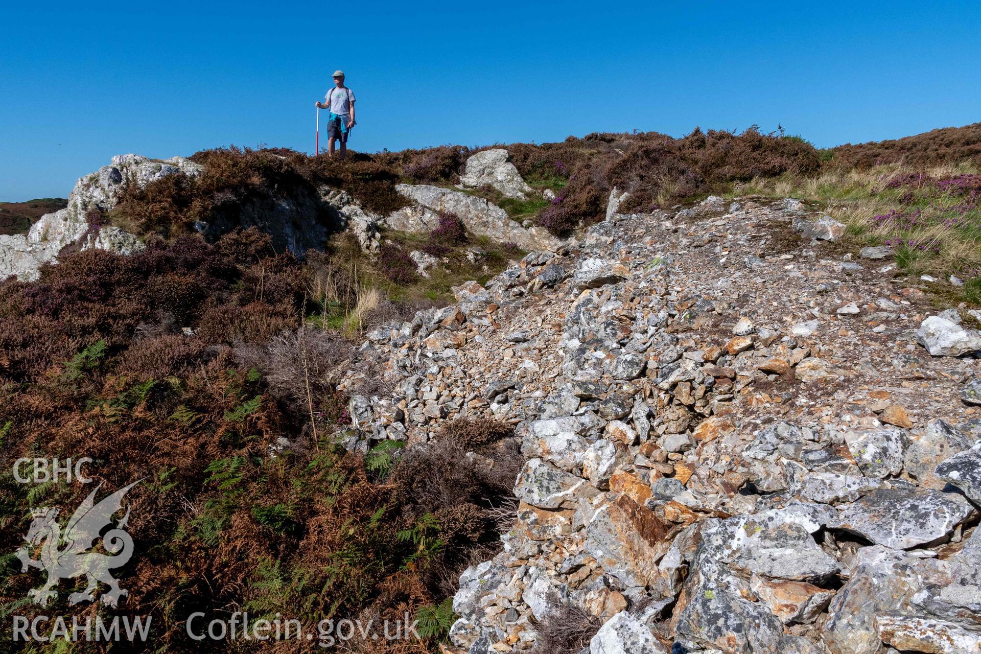 Dinas Gynfor Coastal Hillfort. Quarrying and industrial activity on the line of the inner rampart.