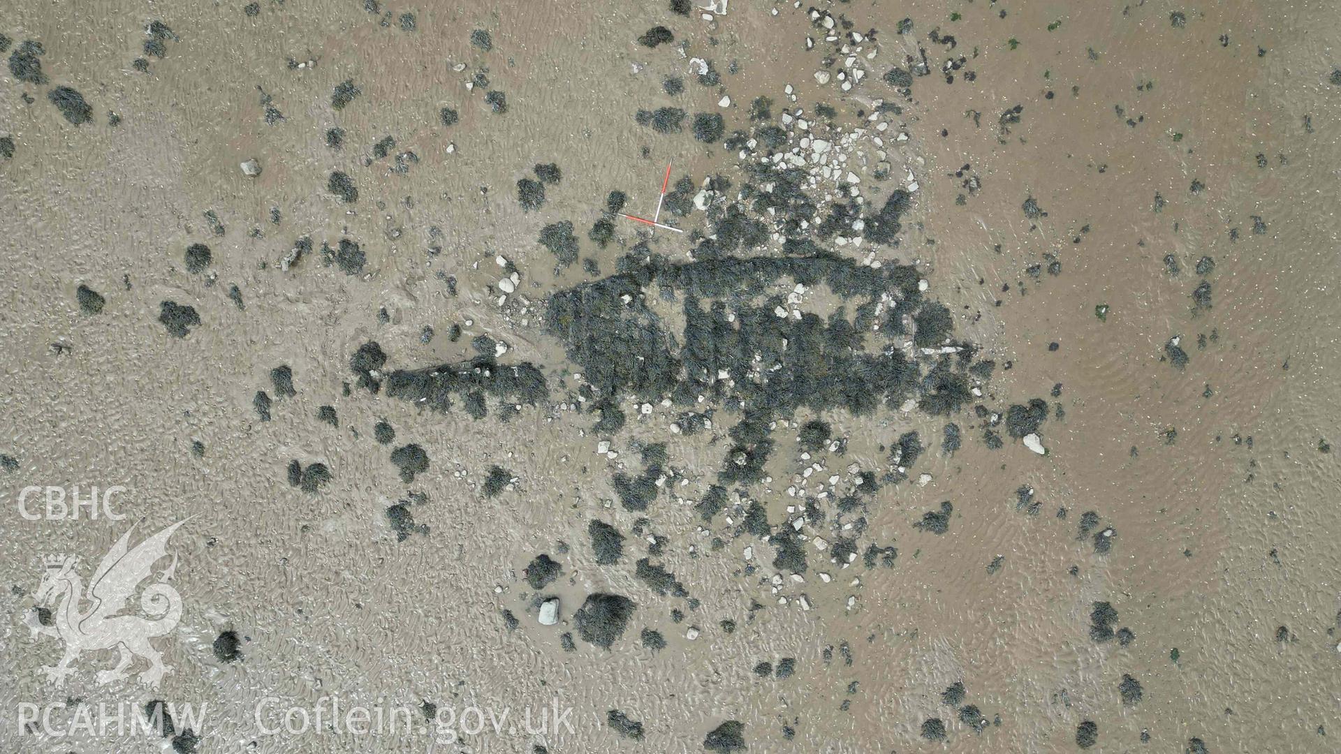 Mumbles Wreck 3, overhead view on 08/05/2024. North is to the top, scales are 1m.