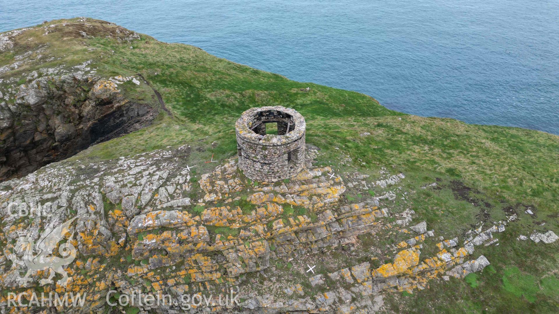 Oblique view of Abereiddi Tower looking east on 30/10/2024. Scales are 1m.