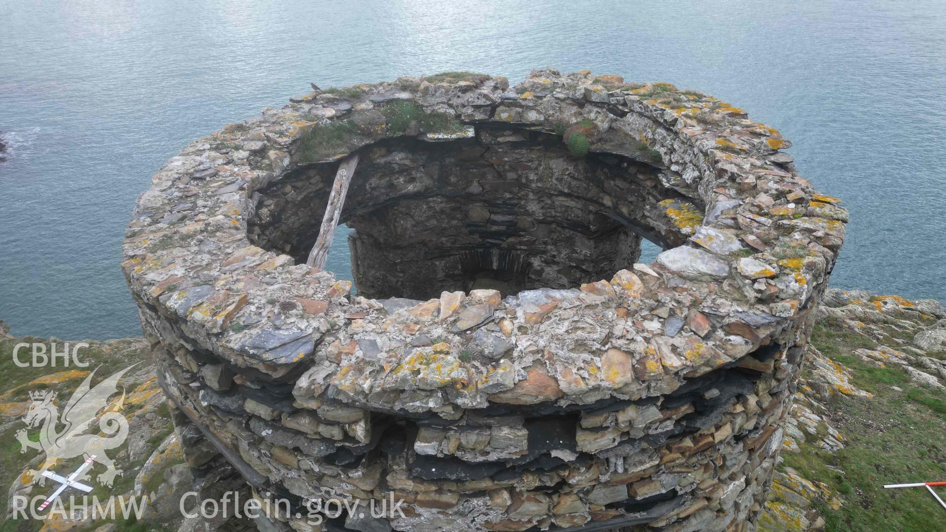 Wide-angle detail of the door on the north side of Abereiddi Tower on 30/10/2024.