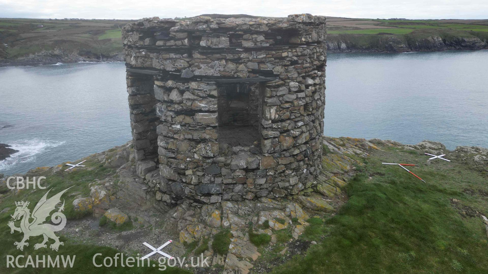 The west-facing elevation of Abereiddi Tower on 30/10/2024.