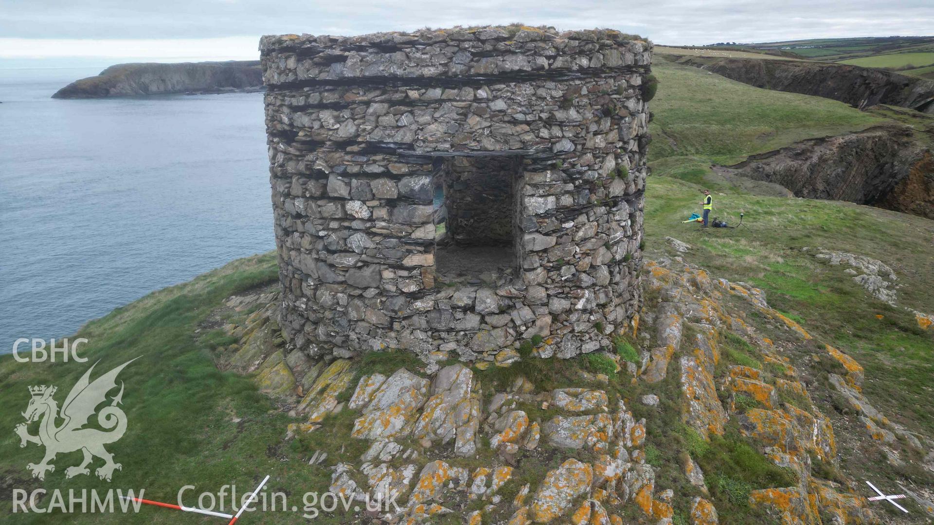 The south-facing elevation of Abereiddi Tower on 30/10/2024.