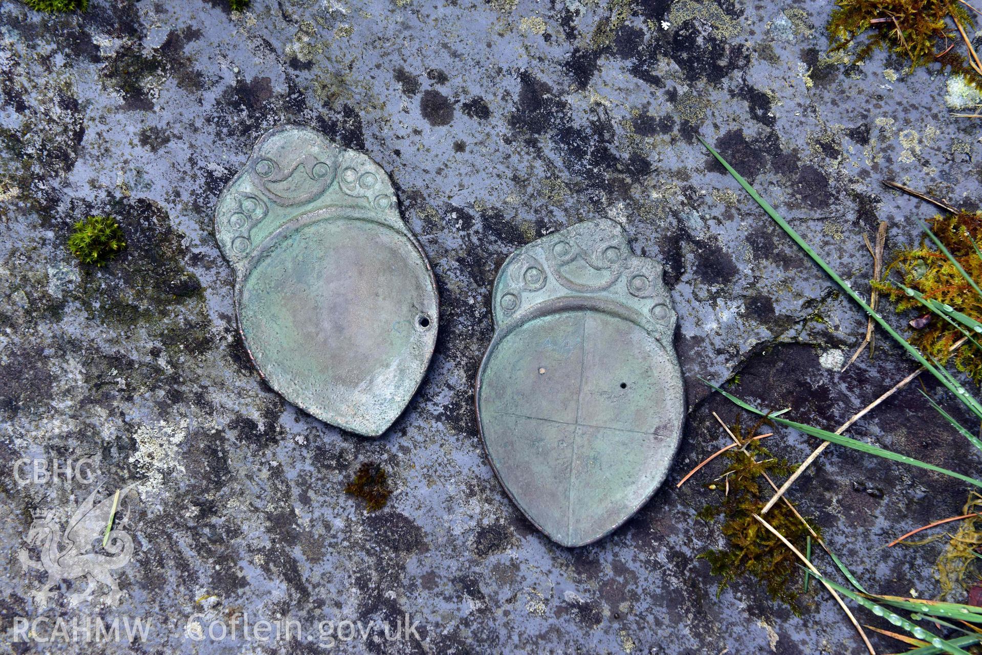 Electrotype replicas of the Penbryn Spoons, loaned from Amgueddfa Ceredigion Museum, photographed outdoors