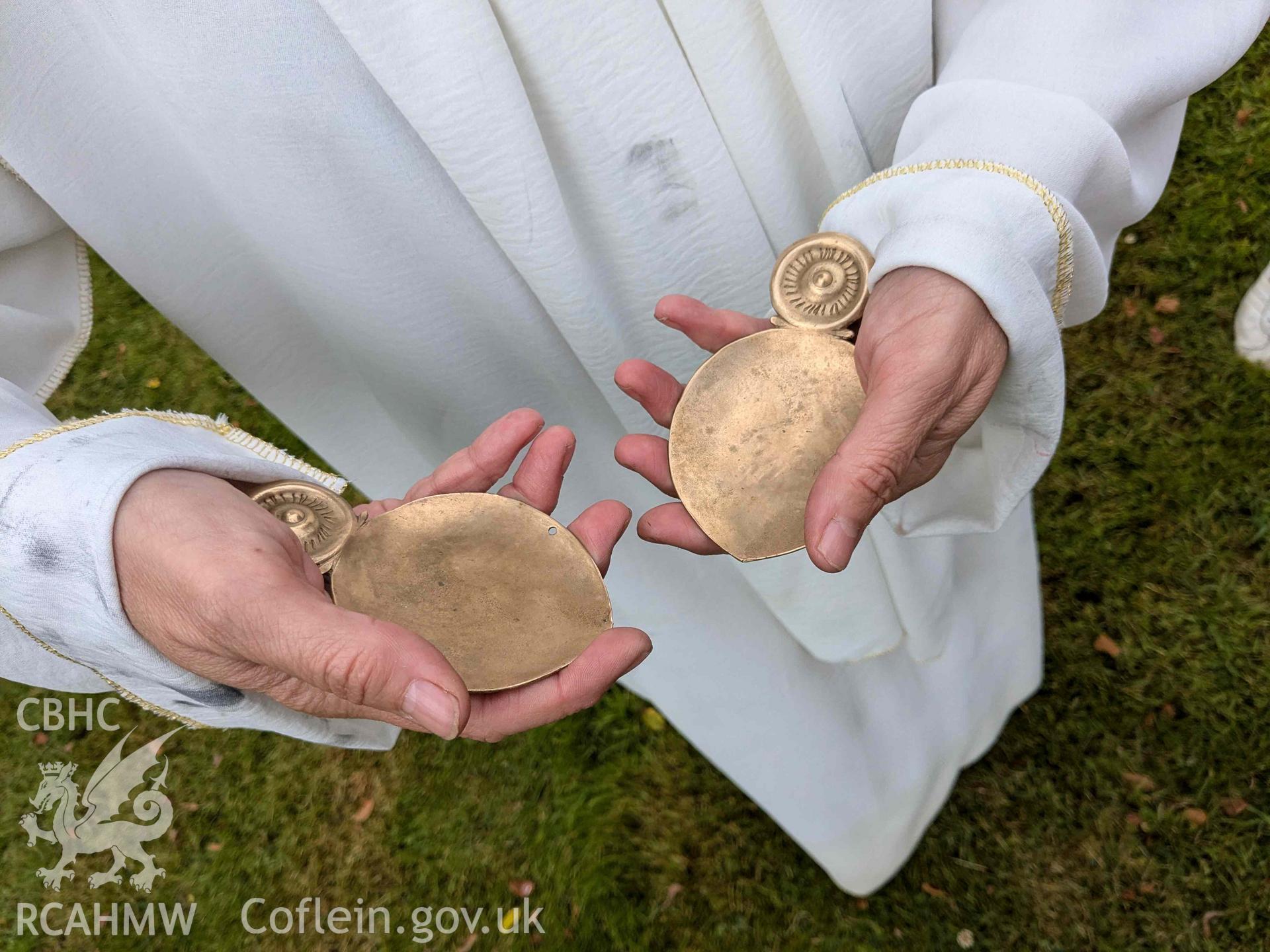 The Ffynogion spoons. Modern replicas from Denbighshire County Council's Heather and Hillforts education collection held by artist Olivia Hicks RA at the Ruthin International Arts Festival, June 2024.