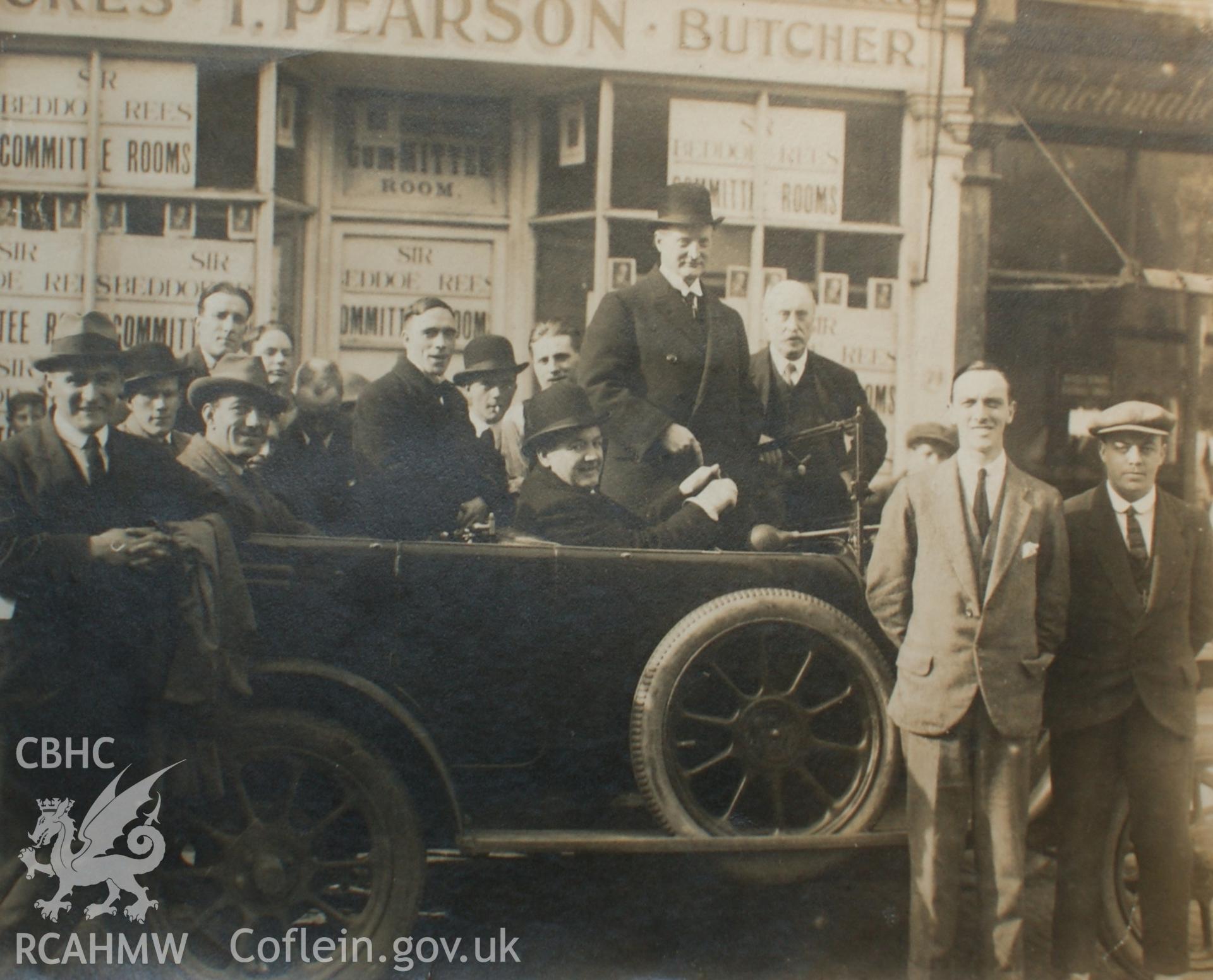 Bethania Archaeological Building Investigation and Recording: copy of a photograph of Sir W. Beddoe Rees and other early ministers in a carriage.