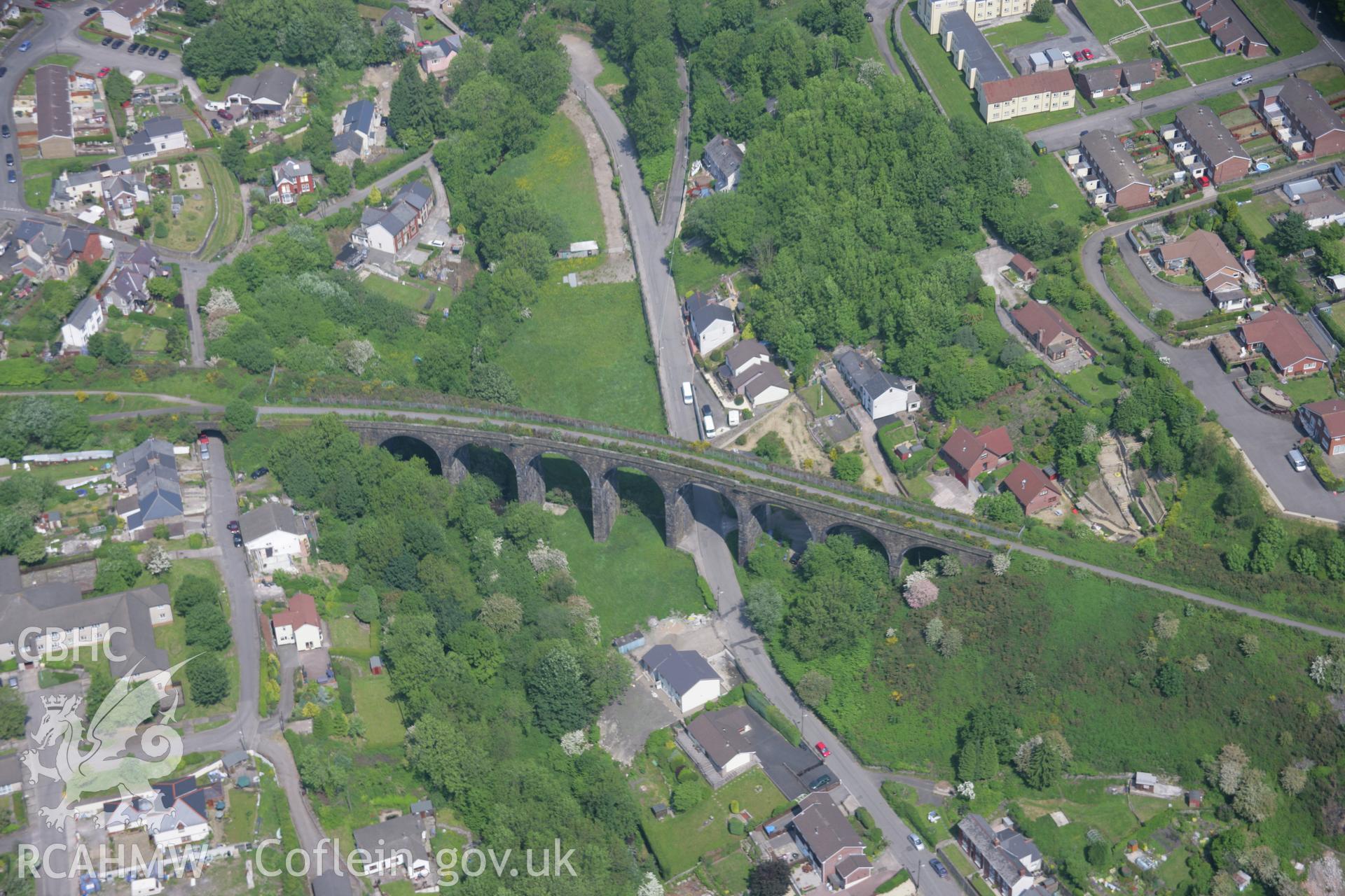 RCAHMW colour oblique aerial photograph of Talywain Railway Viaduct, Abersychan, from the south. Taken on 09 June 2006 by Toby Driver.