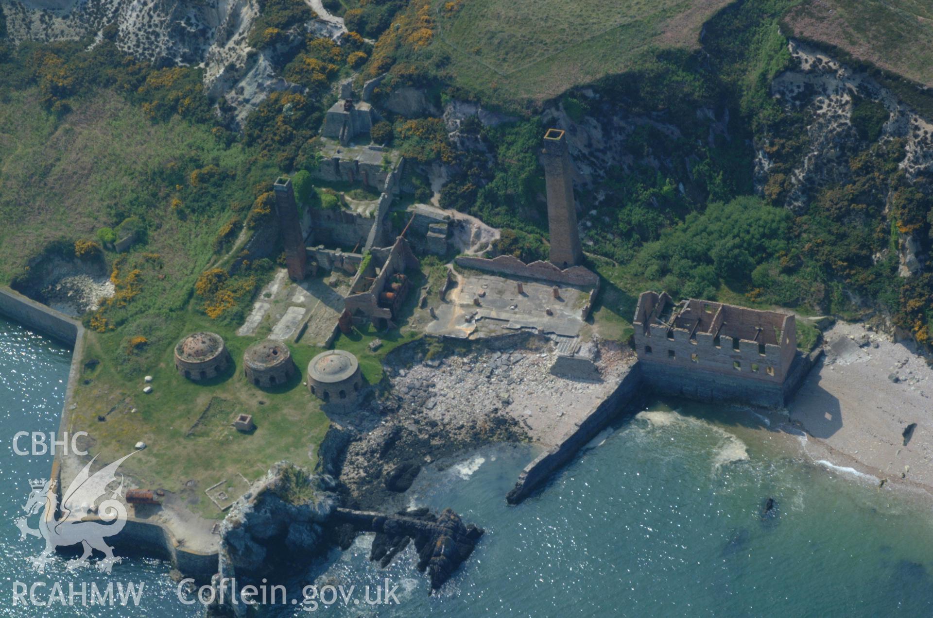 RCAHMW colour oblique aerial photograph of Porthwen Brickworks Drying Sheds taken on 26/05/2004 by Toby Driver