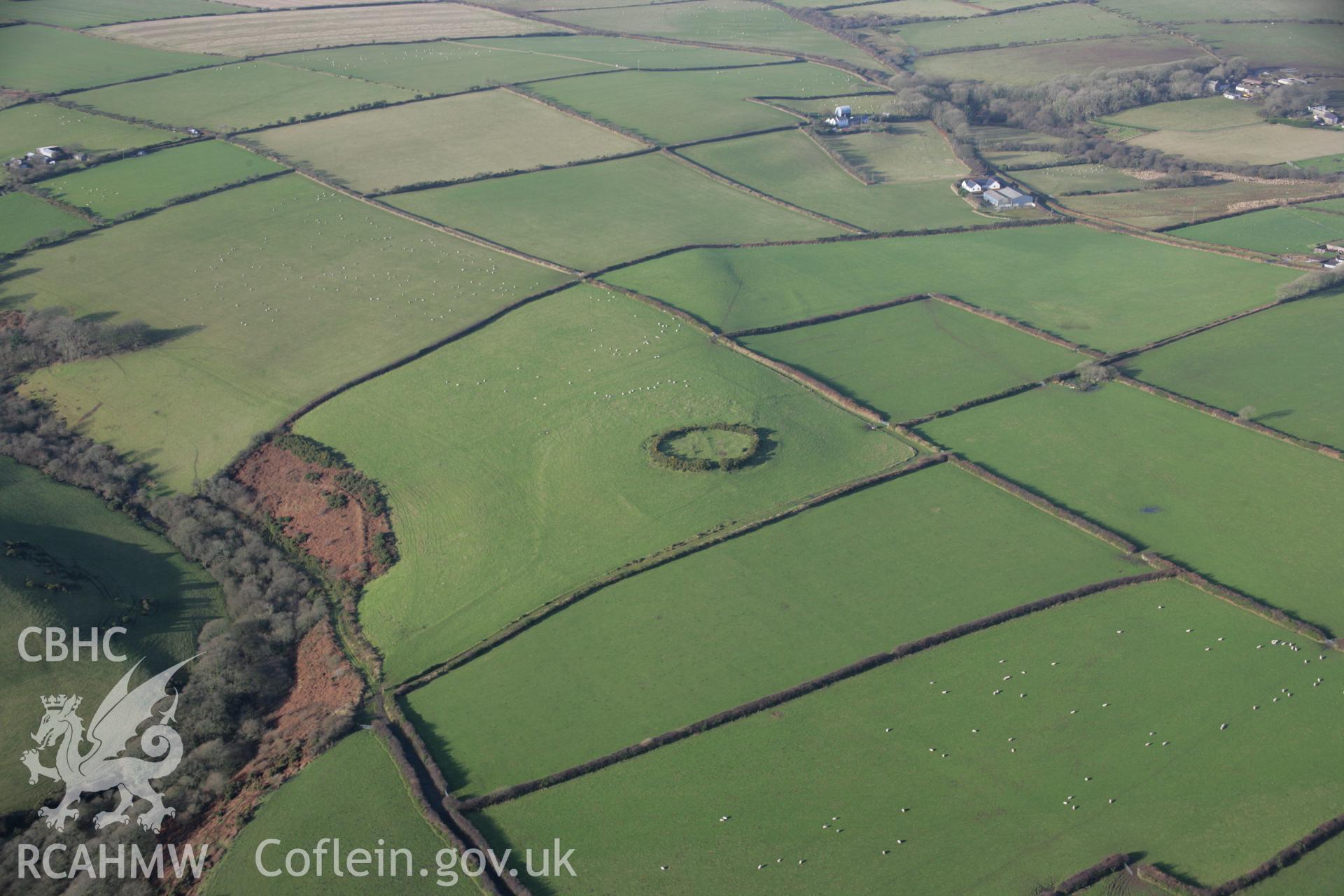 RCAHMW colour oblique aerial photograph of West Ford Rings from the south-east. Taken on 11 January 2006 by Toby Driver.