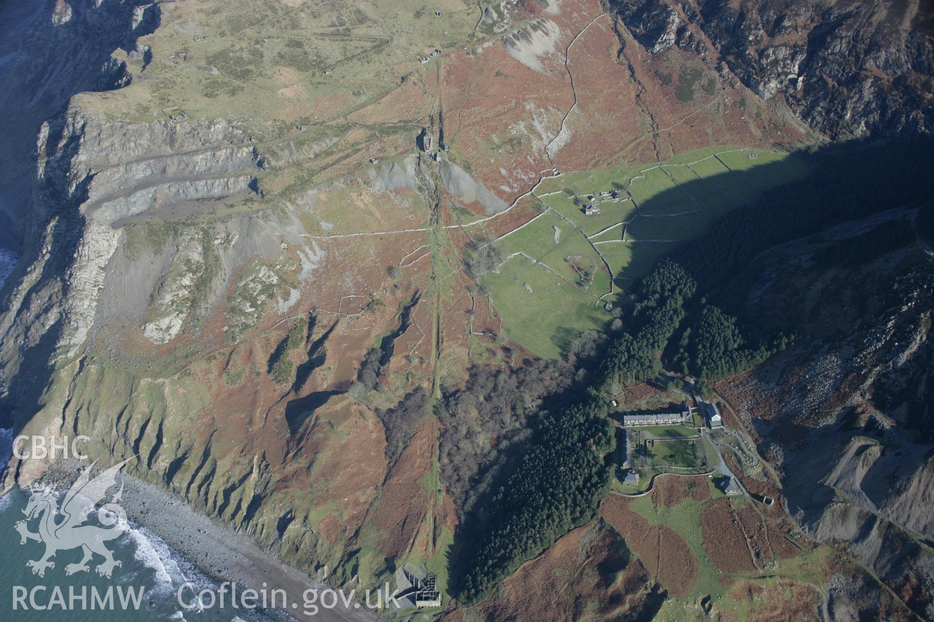 RCAHMW colour oblique aerial photograph of Porth-y-Nant, Nant Gwrtheryn, Welsh Language Centre, and quarry, viewed from the south-west. Taken on 09 February 2006 by Toby Driver