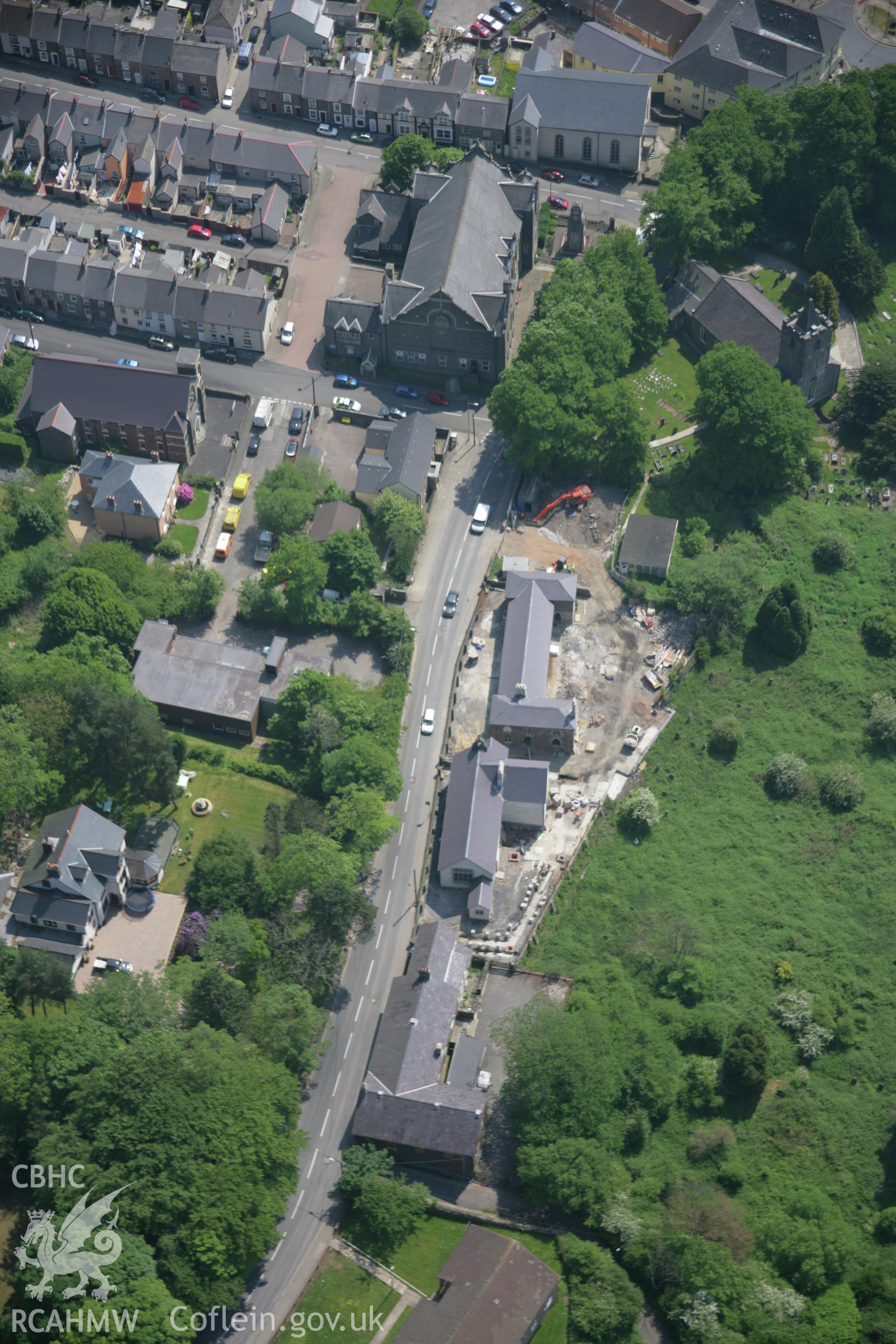 RCAHMW colour oblique aerial photograph of St Peter's School, Church Road, Blaenavon, from the west. Taken on 09 June 2006 by Toby Driver.