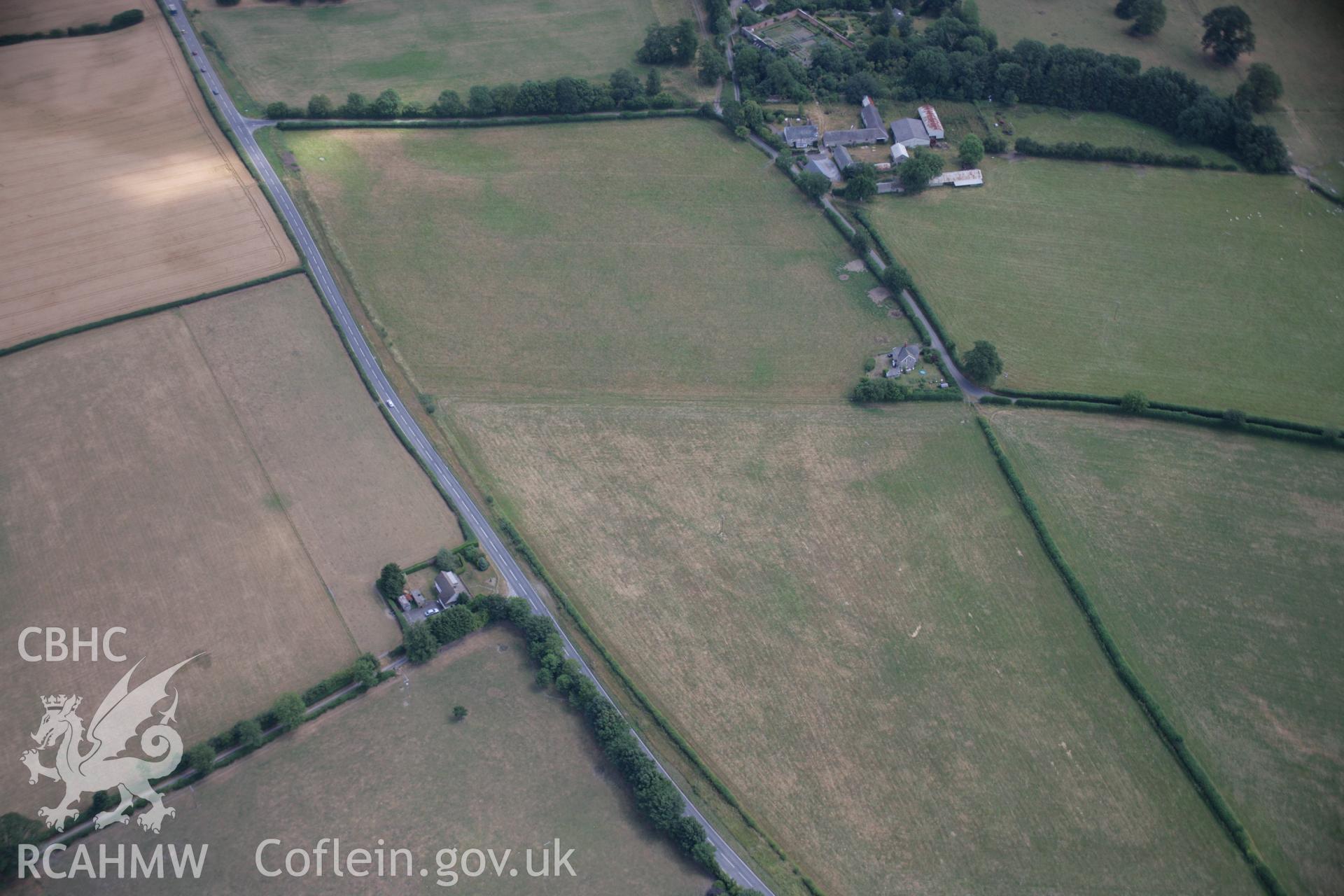 RCAHMW colour oblique aerial photograph of parallel ditches at Garden House, possibly representing a cursus monument. Taken on 27 July 2006 by Toby Driver.